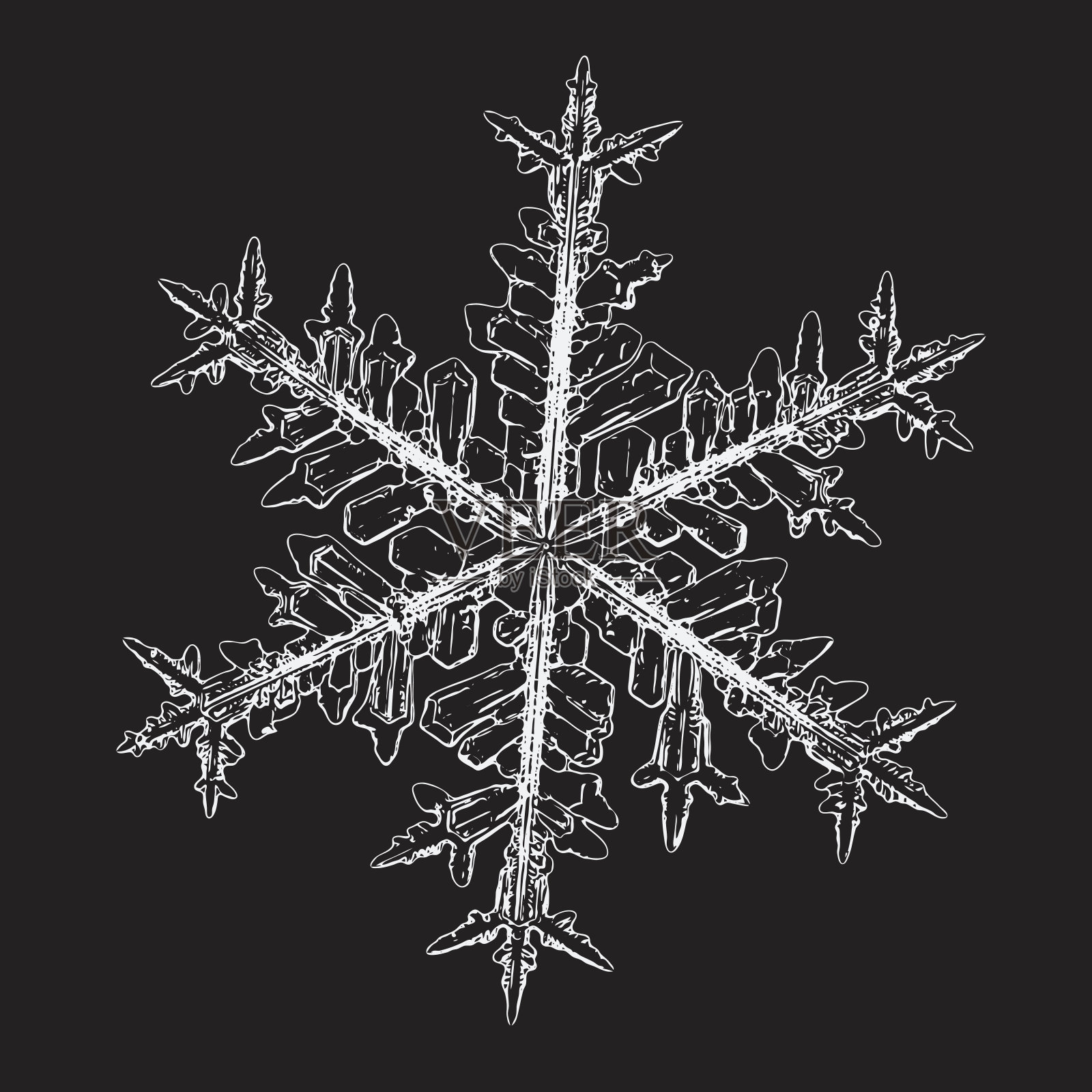 真正的雪花孤立在黑色背景插画图片素材