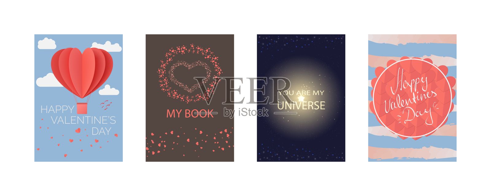 情人节快乐的卡片，我的书，你是我的世界。印刷海报，卡片，标签，旗帜设计集。矢量插图EPS10设计模板素材