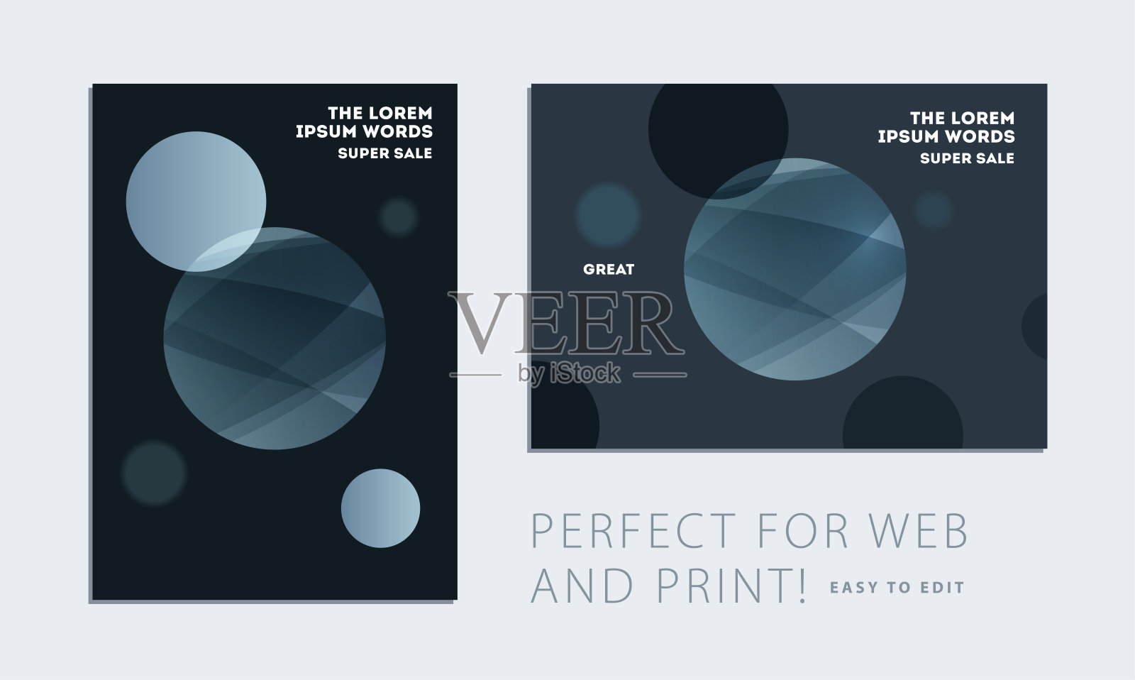 一套小册子与黑色抽象设计封面，传单在A4与灰色平滑圆为俱乐部，庆祝，周年设计模板素材