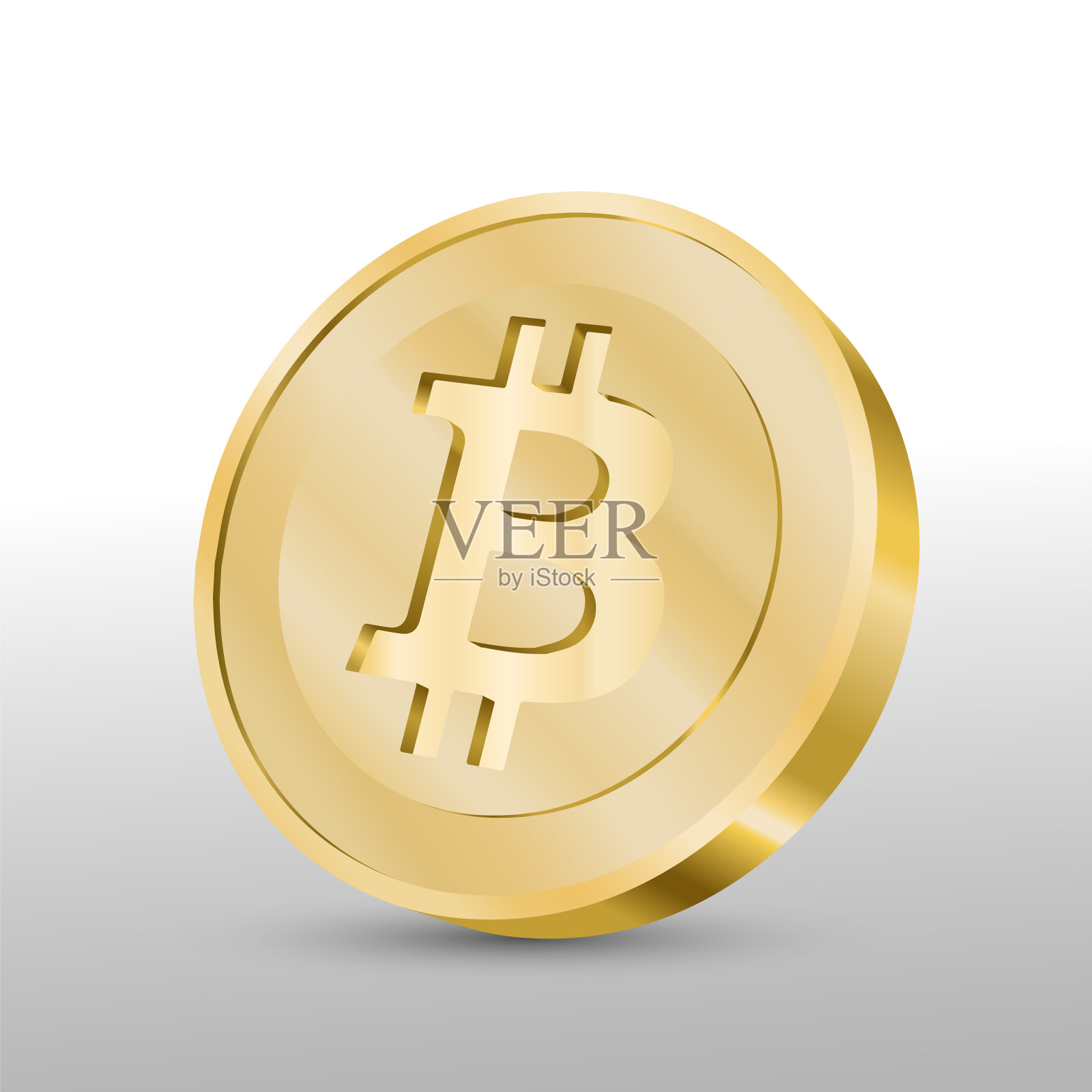 美丽逼真的加密货币向量的黄金比特币在白色的背景。插画图片素材