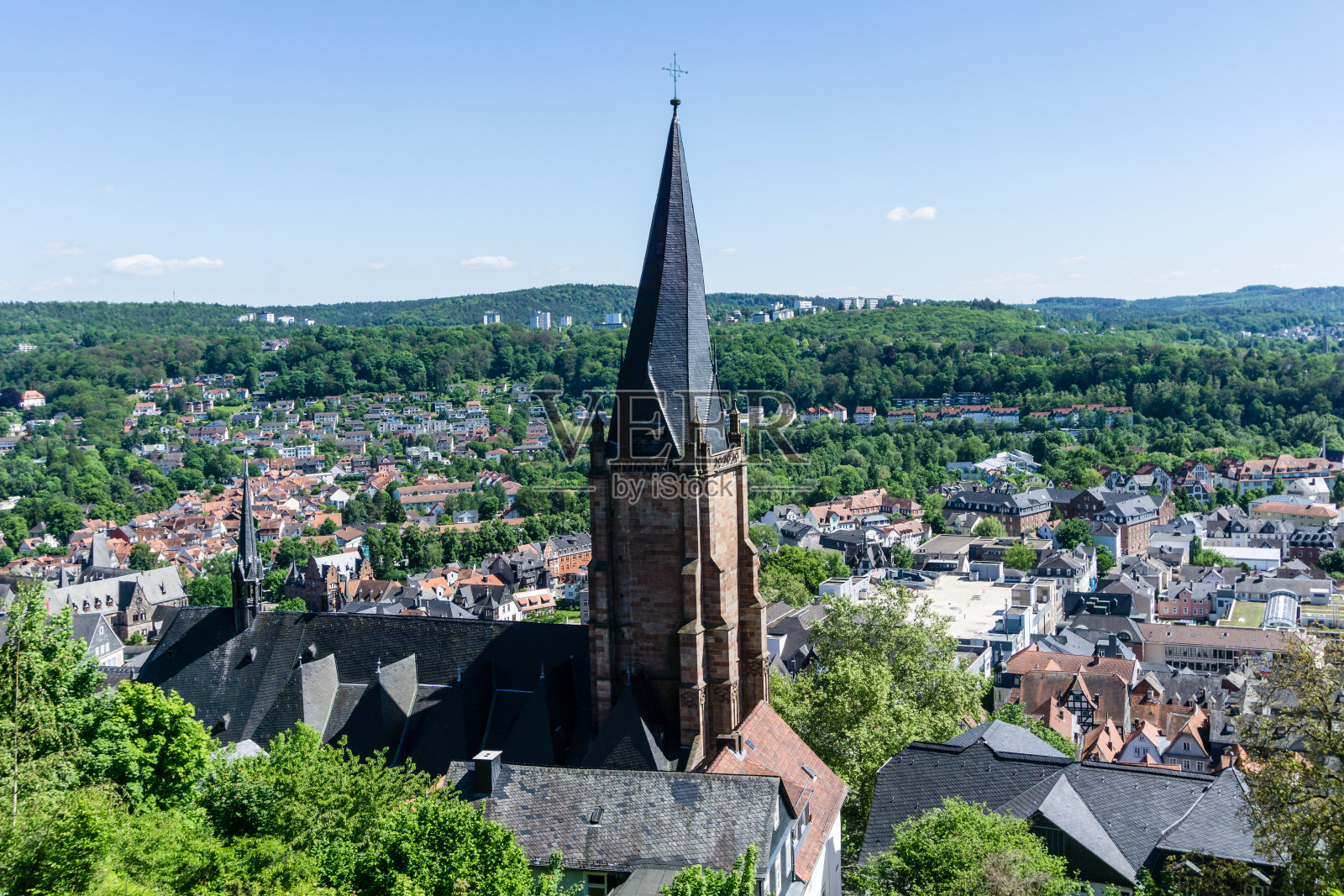 全景从城市马尔堡与黑塞德国教堂照片摄影图片