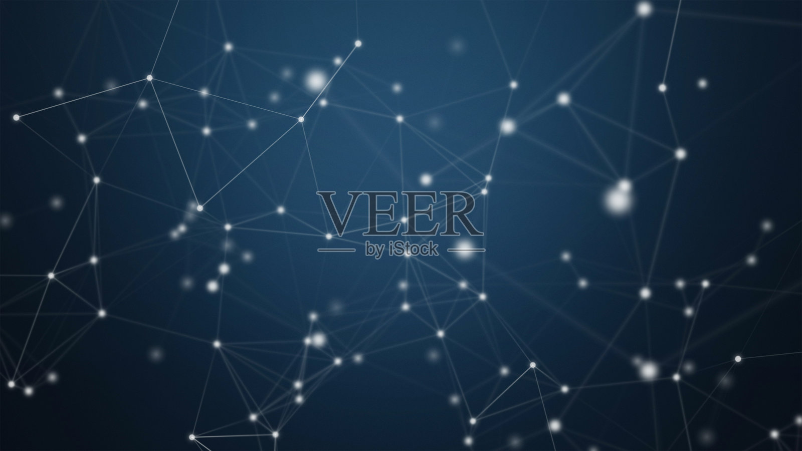 数字计算机数据和网络连接三角形线和球体的未来技术概念在蓝色背景，三维抽象插图照片摄影图片