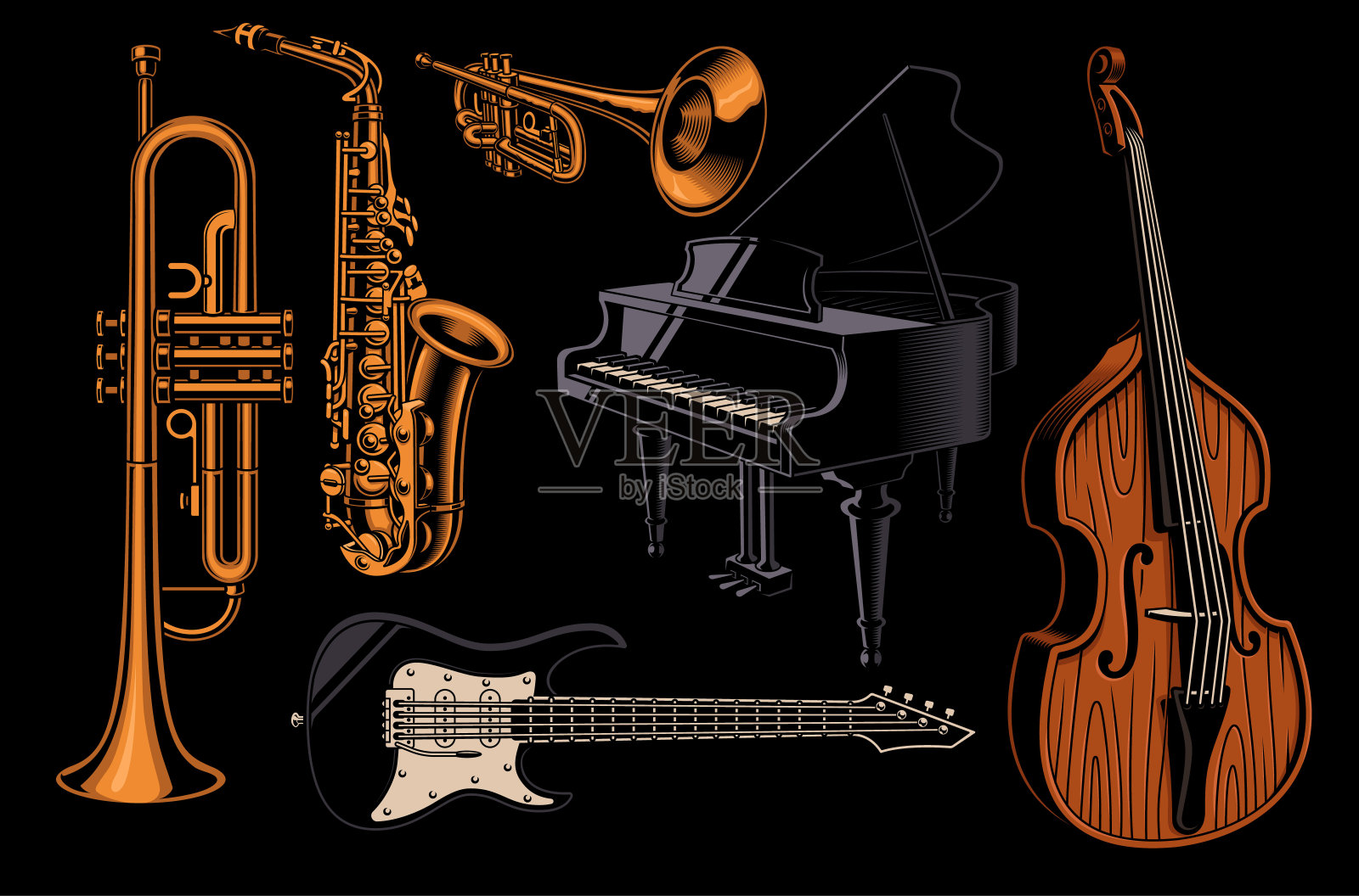 不同乐器的矢量插图集。插画图片素材