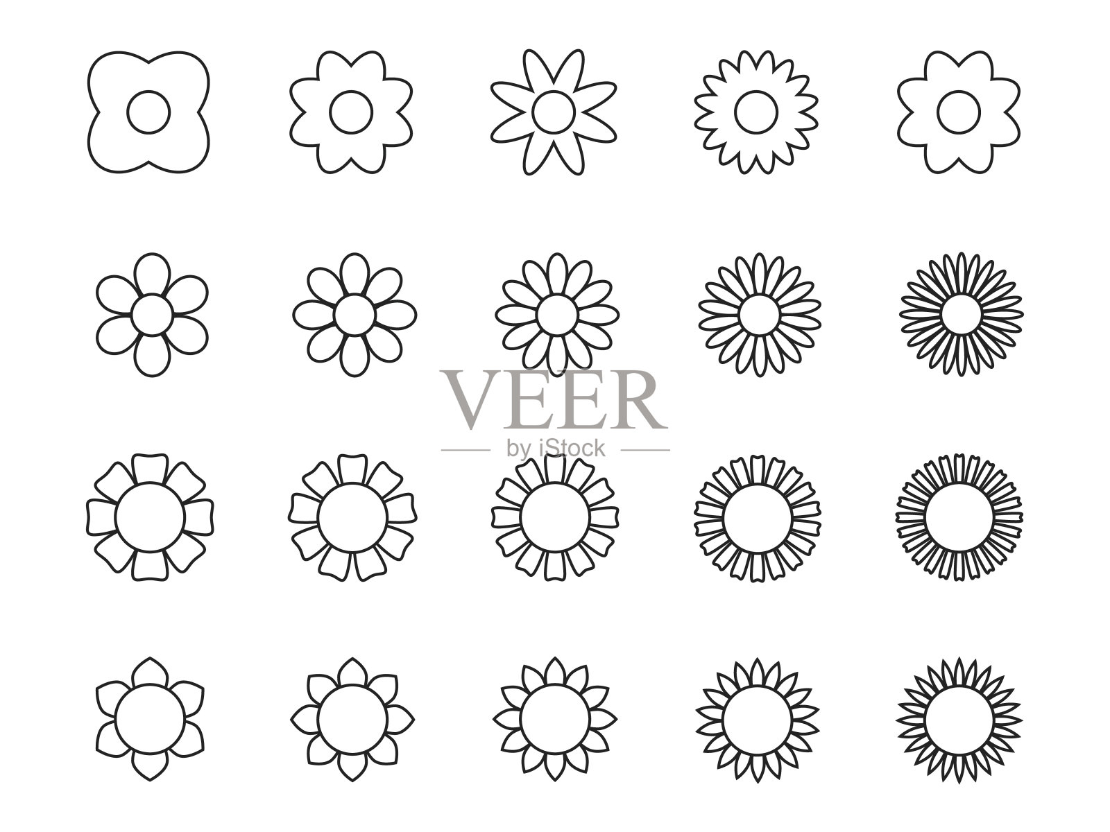 花卉植物收藏图标，符号。孤立在白色背景上。矢量插图。插画图片素材