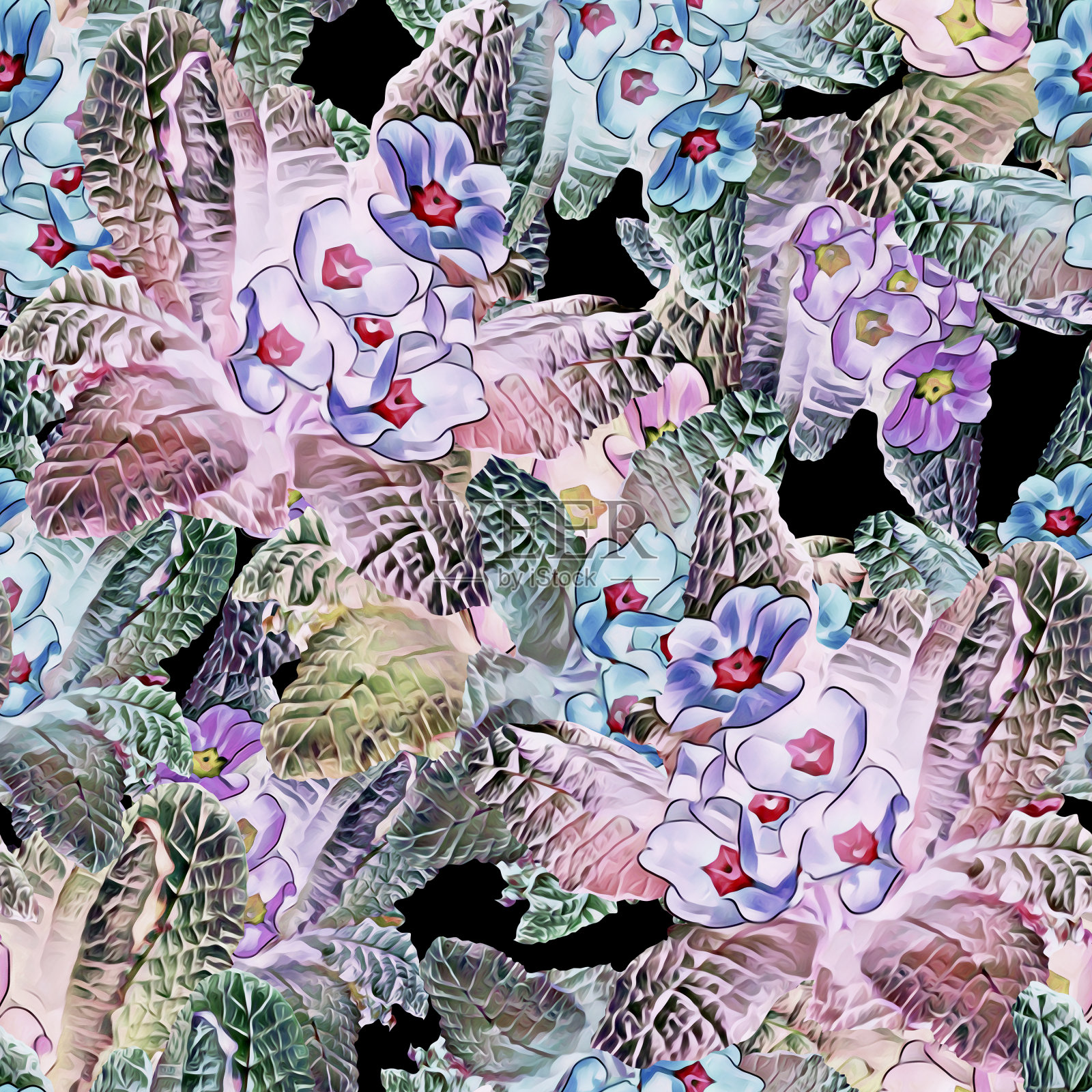 报春花无缝隙图案。插画图片素材