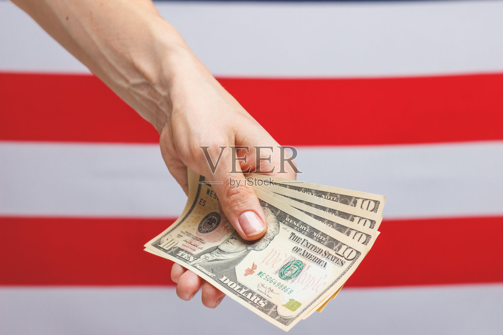 美元在国旗的背景上照片摄影图片