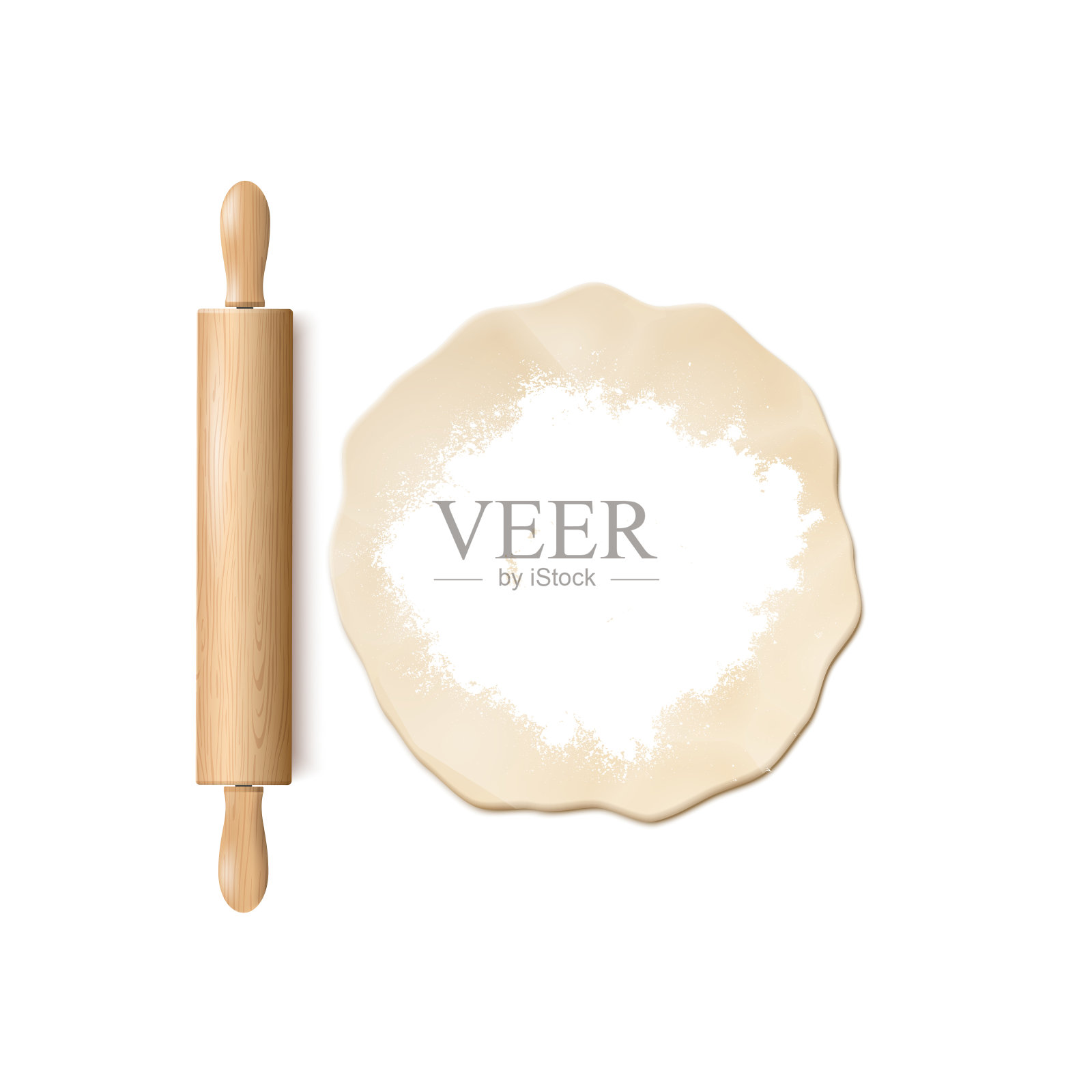 木擀面杖，面团和白面粉在白色的背景插画图片素材