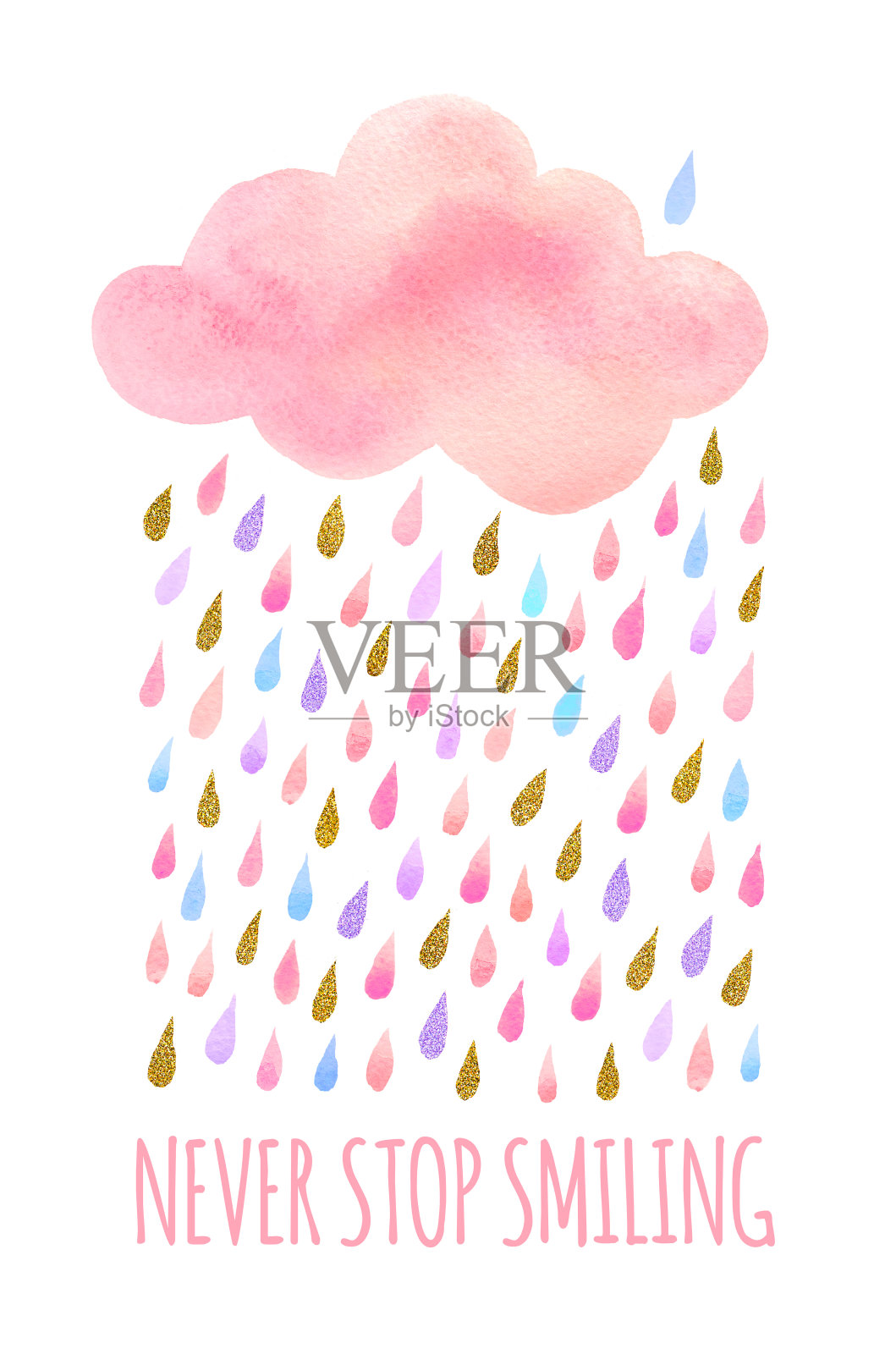 水彩云与雨插画图片素材