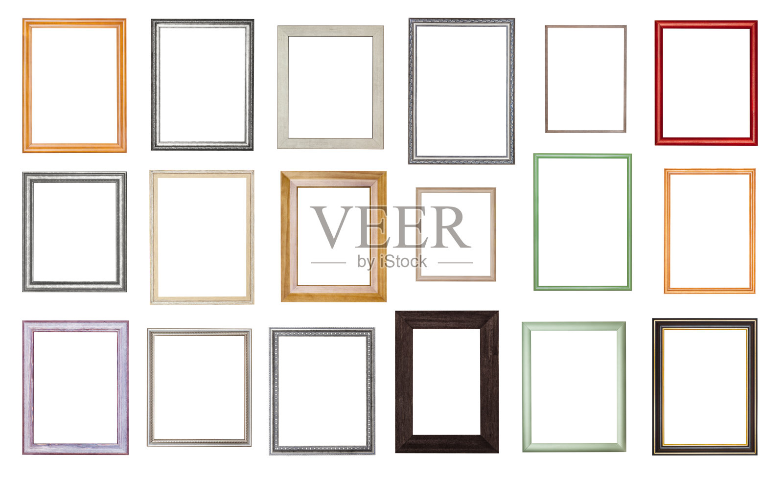 从各种空木制相框设置照片摄影图片