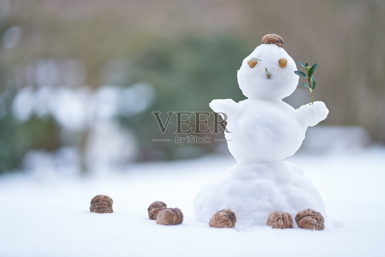 背景模糊的雪人照片摄影图片