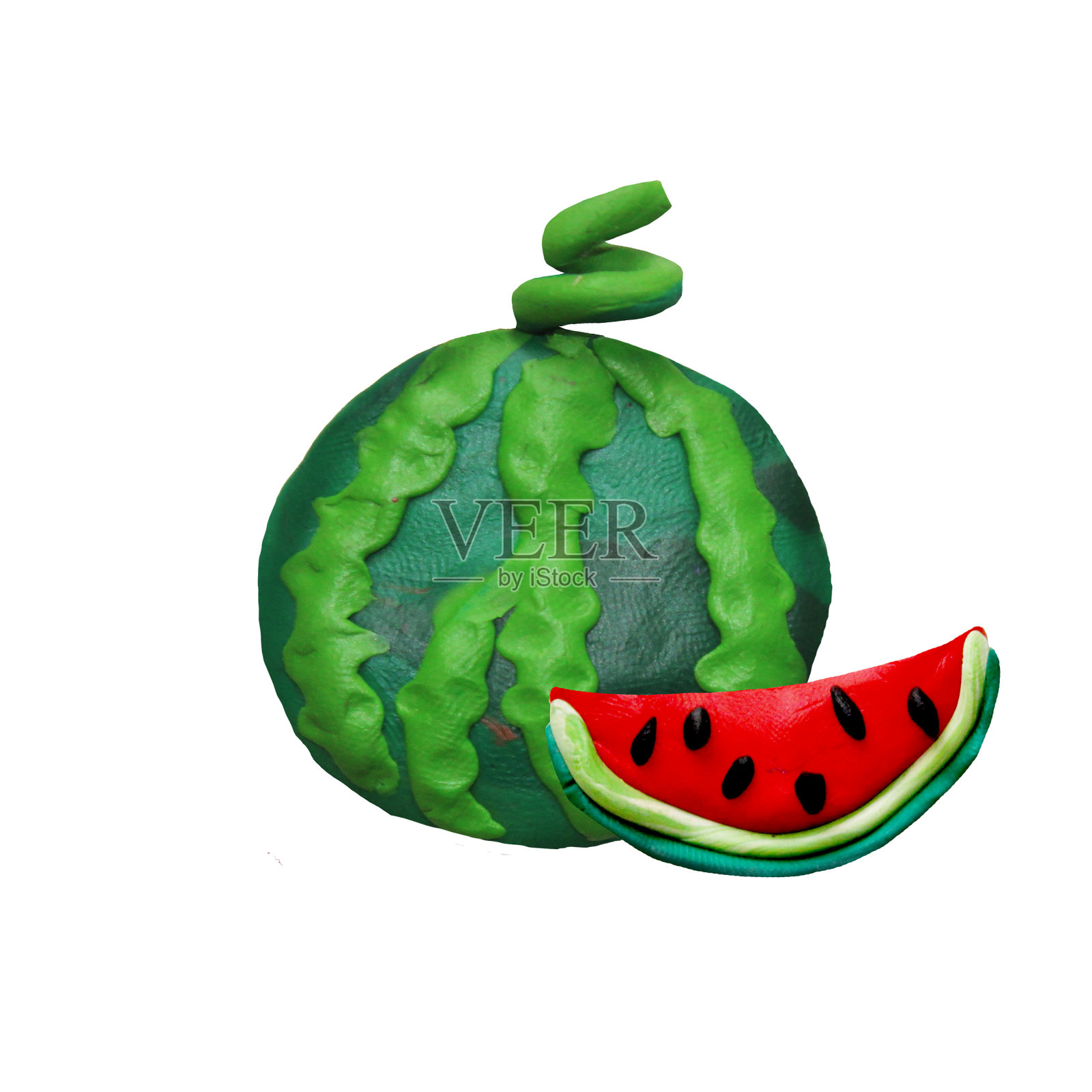 彩色橡皮泥手工制作的3D西瓜浆果水果图标孤立在白色的背景照片摄影图片