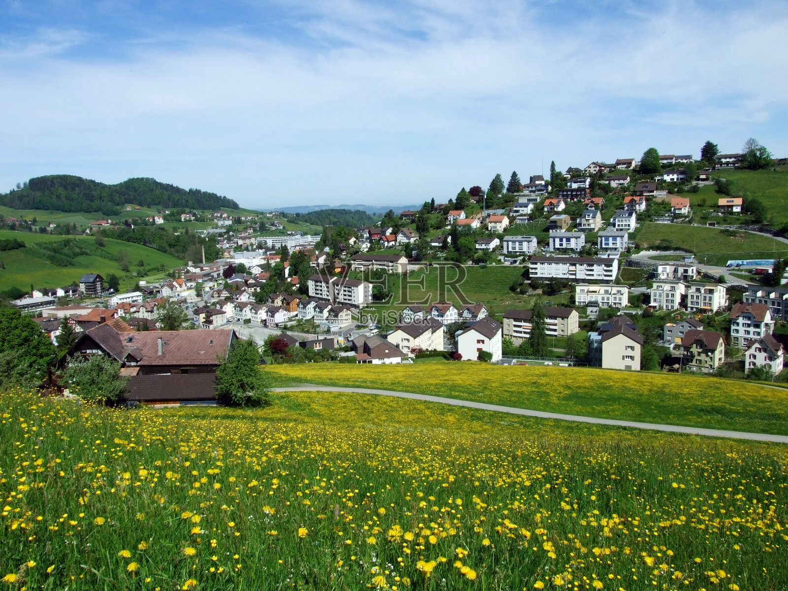 Herisau牧场和山丘(瑞士阿彭策尔州)照片摄影图片