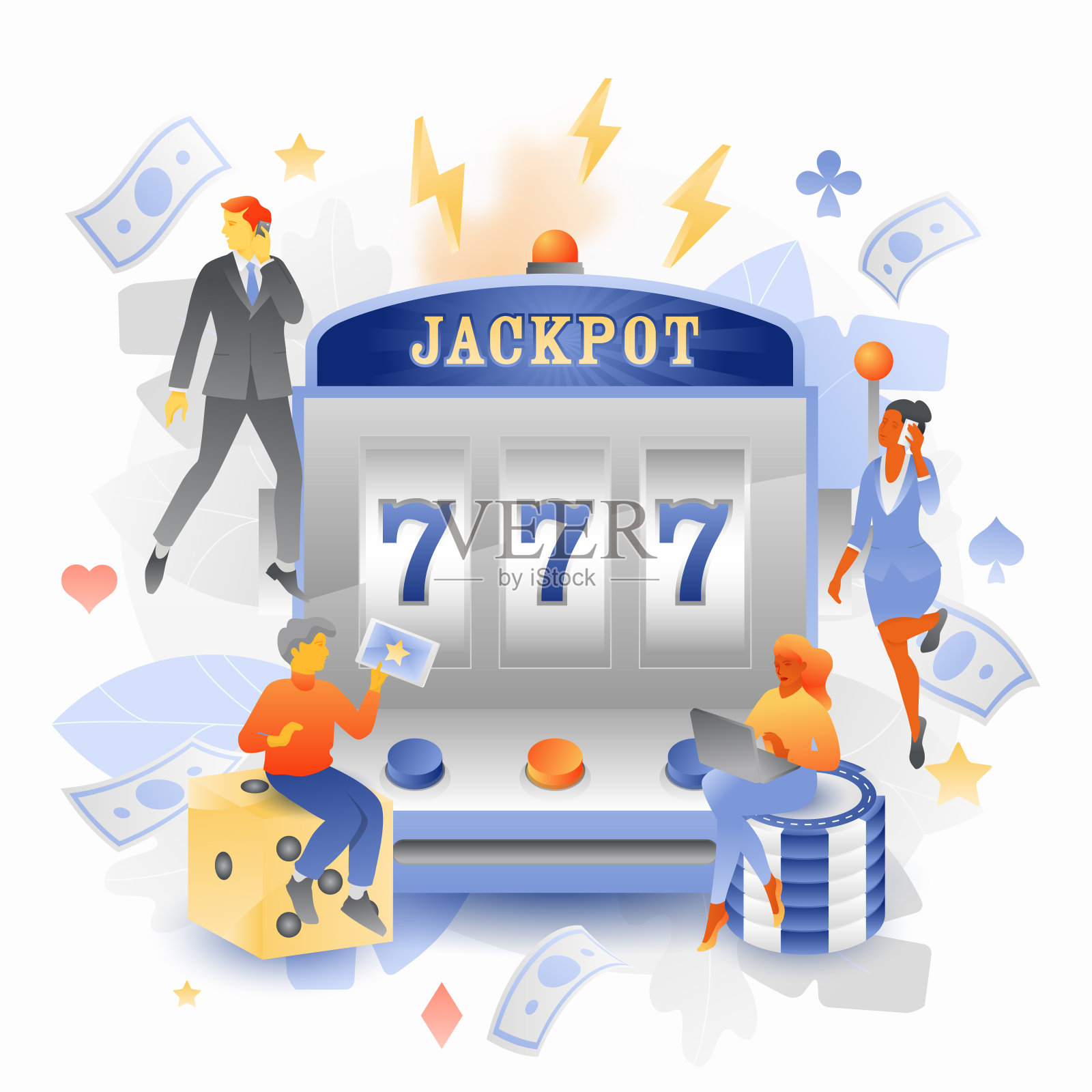 带有小人角色的头奖赌场插画图片素材