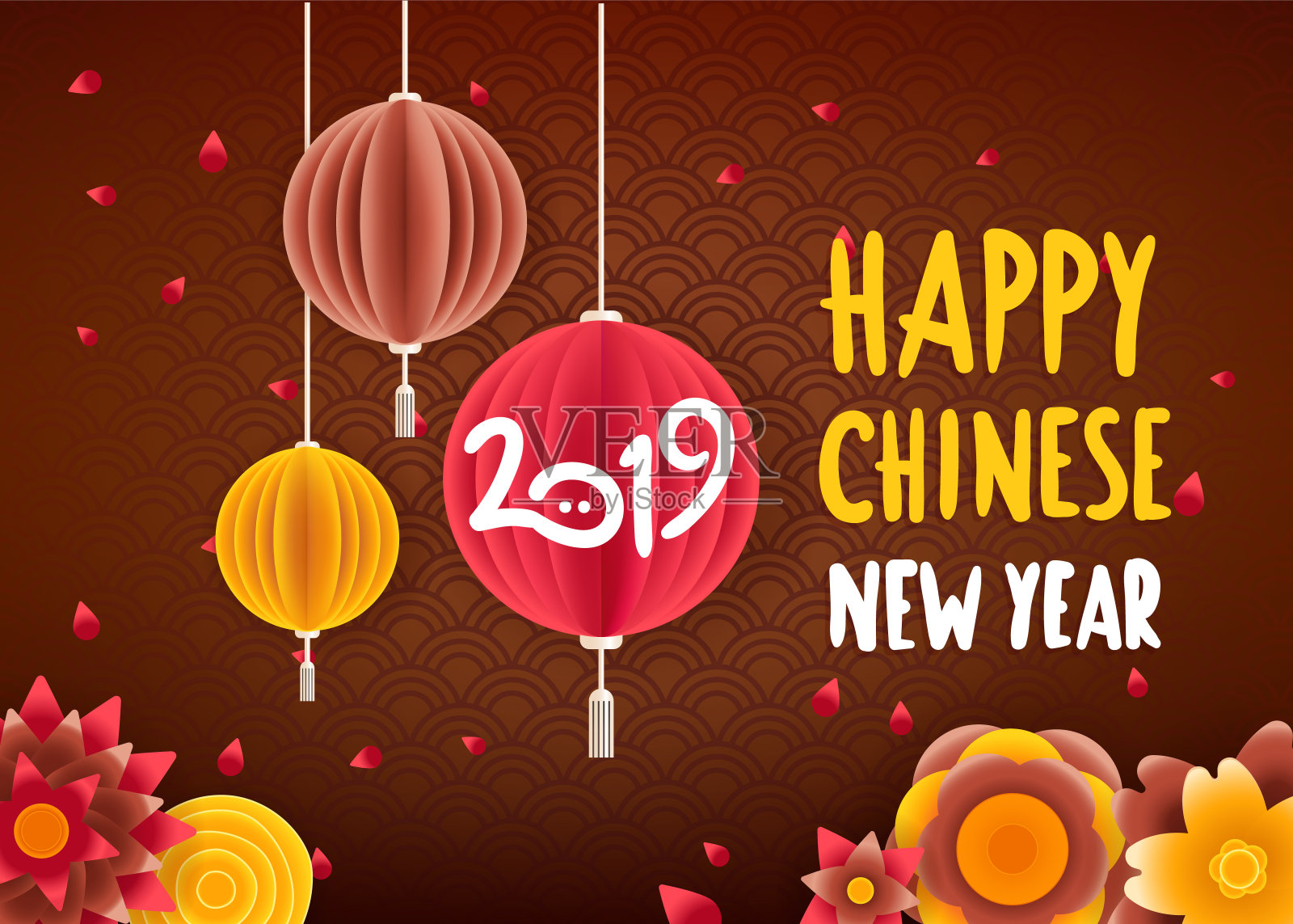 2019年春节快乐。向量贺卡插画图片素材