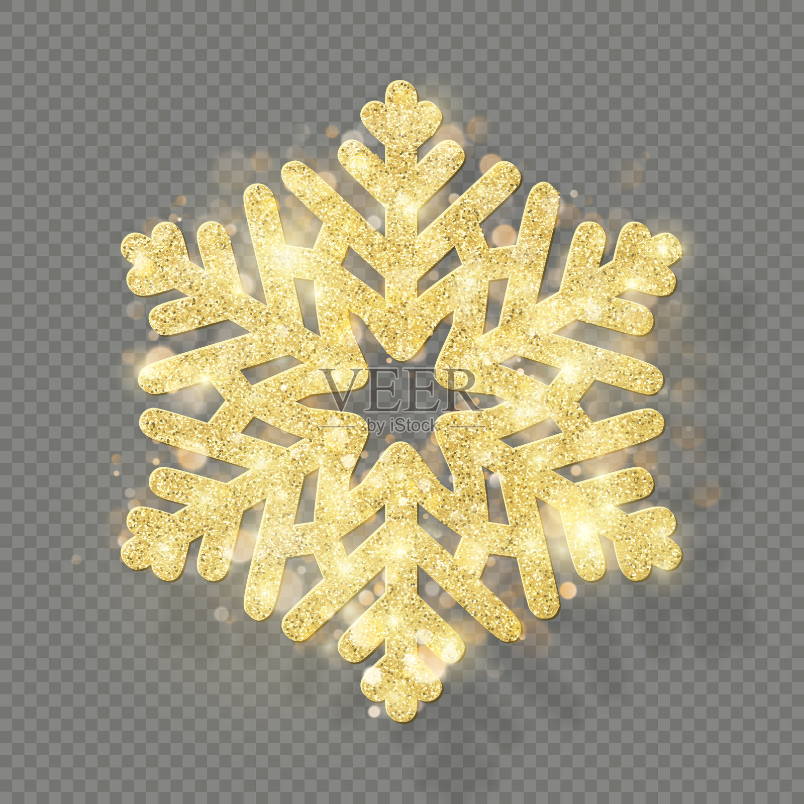 丰富的圣诞纹理装饰，金光闪闪的散景。发光雪花孤立在透明的背景。每股收益10插画图片素材