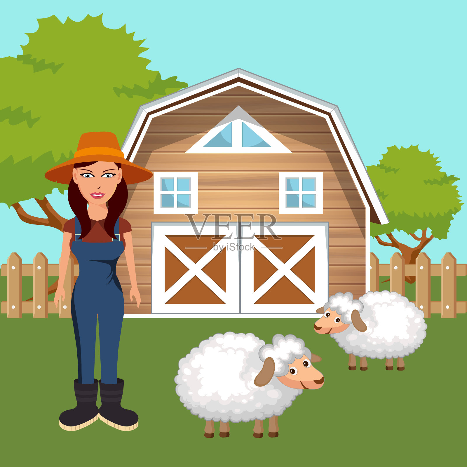 农民在农场的场景。平面向量插图插画图片素材