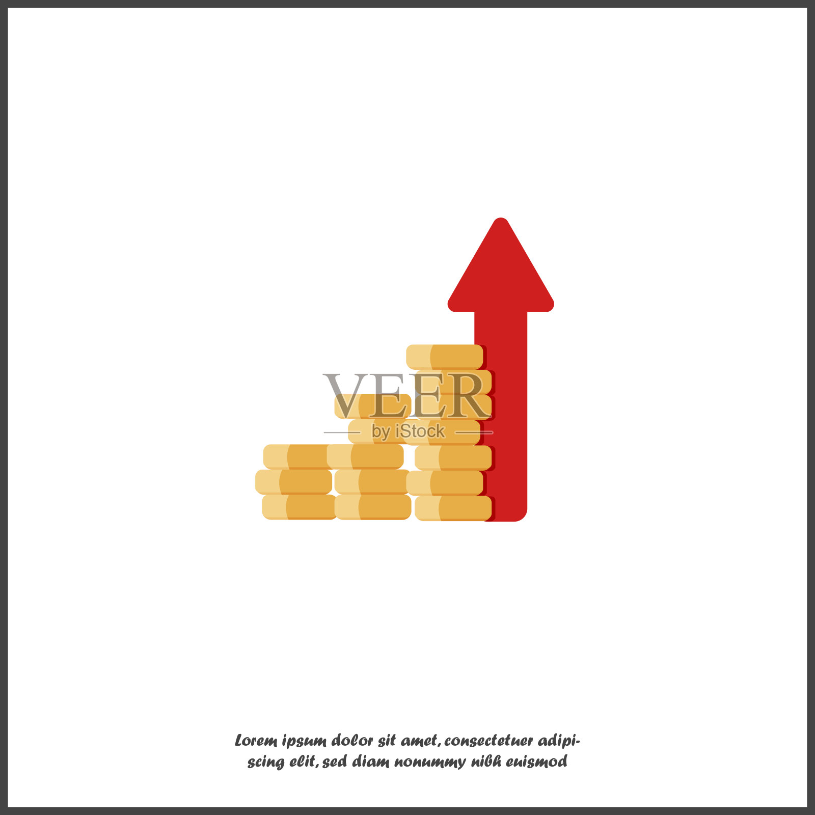 硬币-矢量插图。箭头向上是象征金钱、储蓄、投资的白色孤立背景。插画图片素材