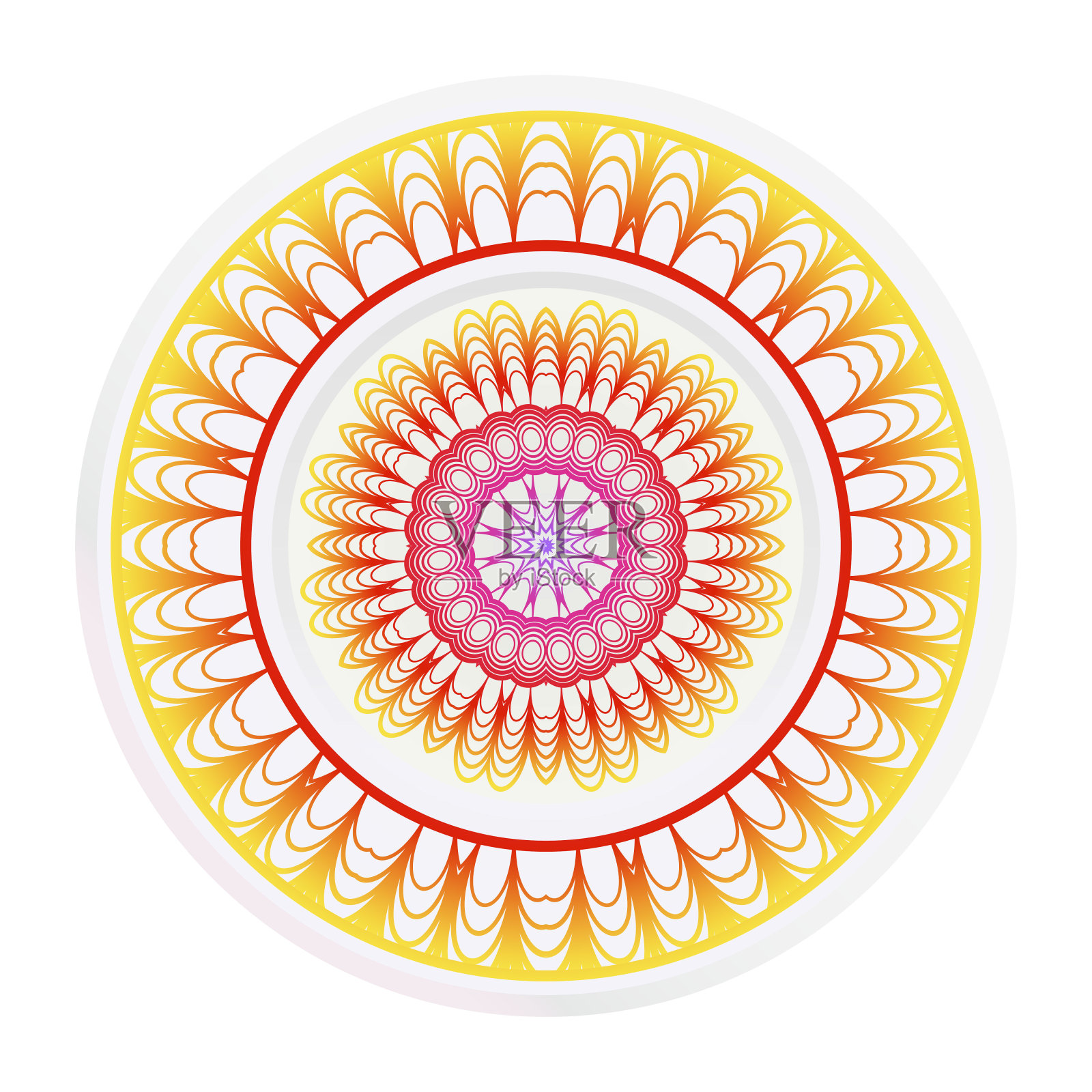 室内设计用装饰板。空盘、瓷盘仿造设计。矢量插图。装饰板与曼荼罗装饰图案。家居装饰的背景插画图片素材