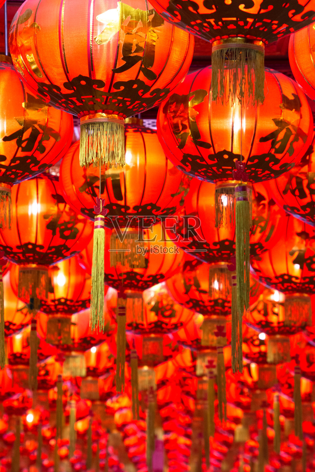 美丽的传统装饰红灯笼背景。照片摄影图片