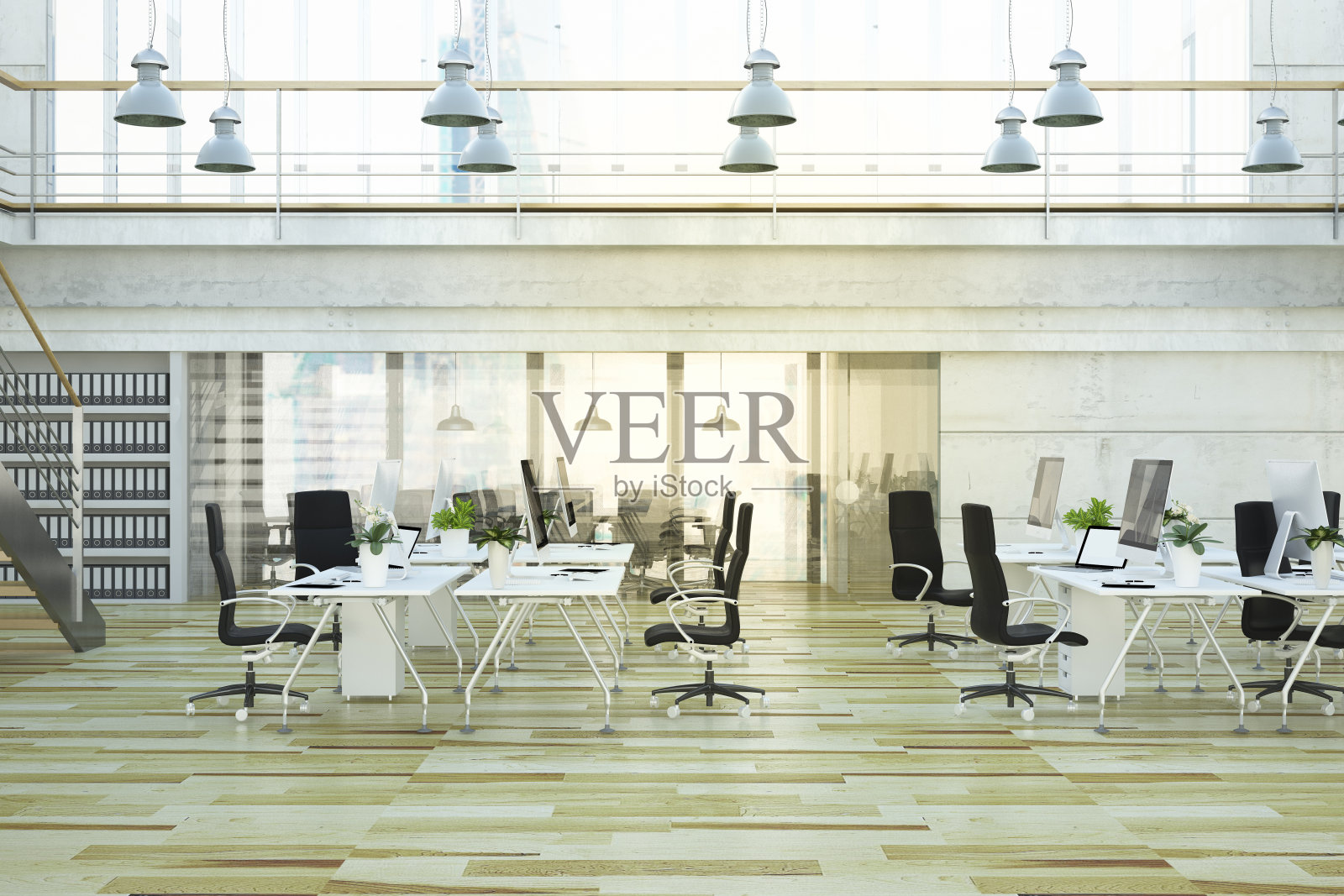 办公室内设有桌面和电脑照片摄影图片