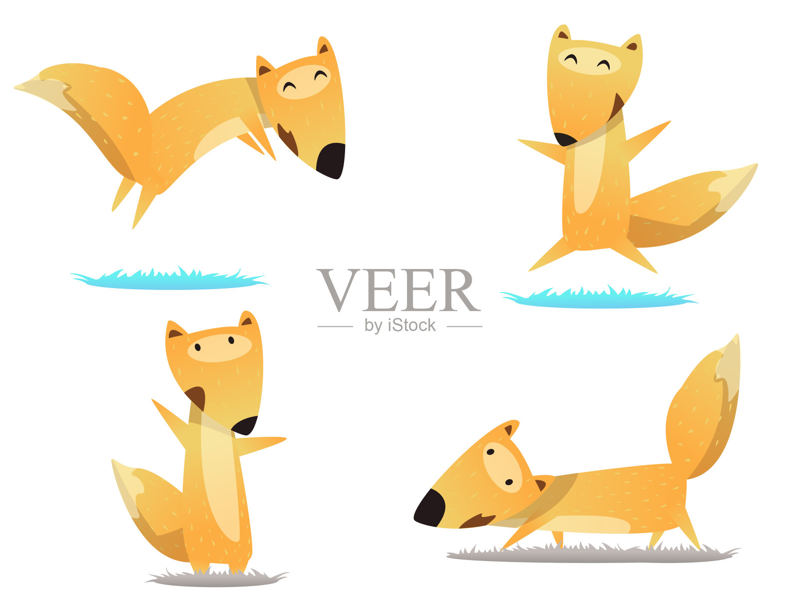 向量组卡通有趣的狐狸设计元素图片
