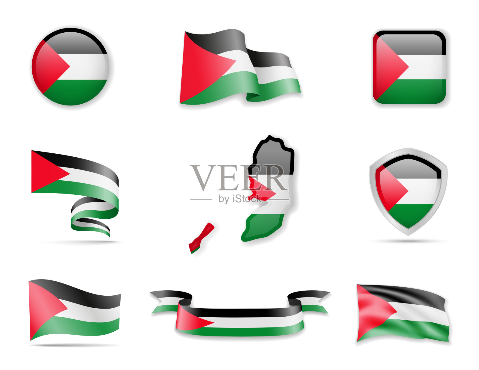 巴勒斯坦旗帜矢量图合集插画图片素材