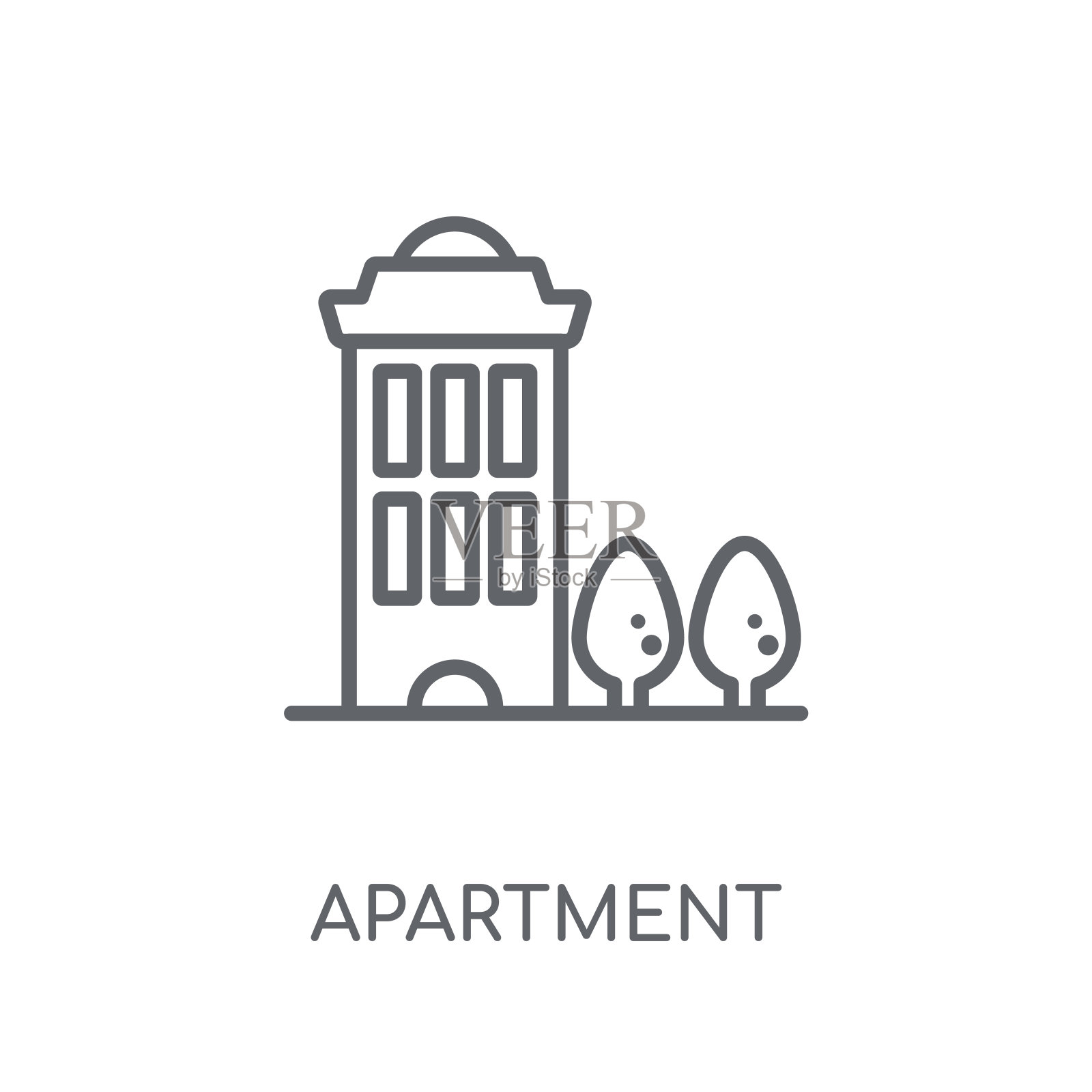 公寓线性图标。现代轮廓公寓标志概念上的白色背景来自房地产收集设计元素图片