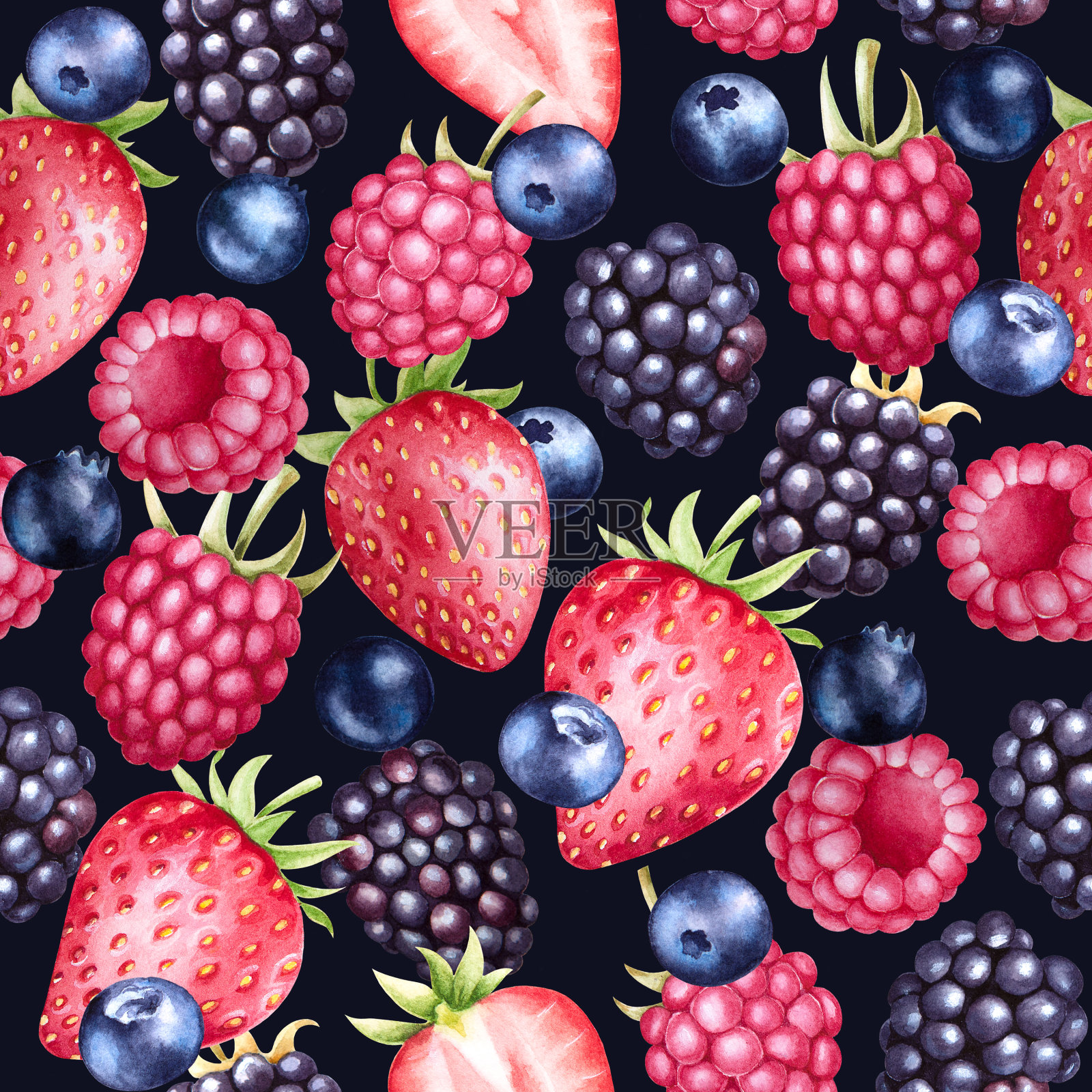 新鲜浆果无缝图案。插画图片素材