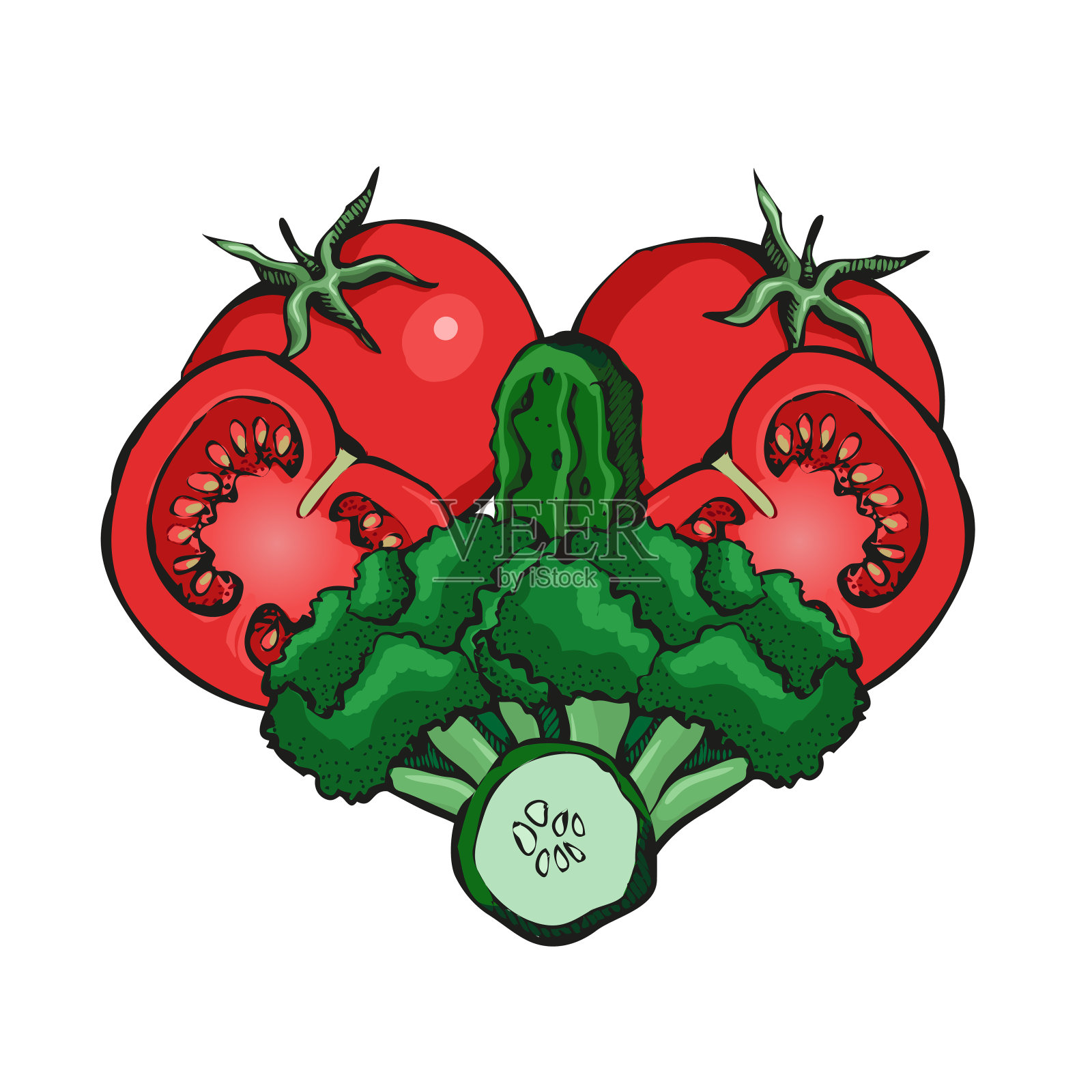 心中的矢量蔬菜示意图。健康食品概念。插画图片素材