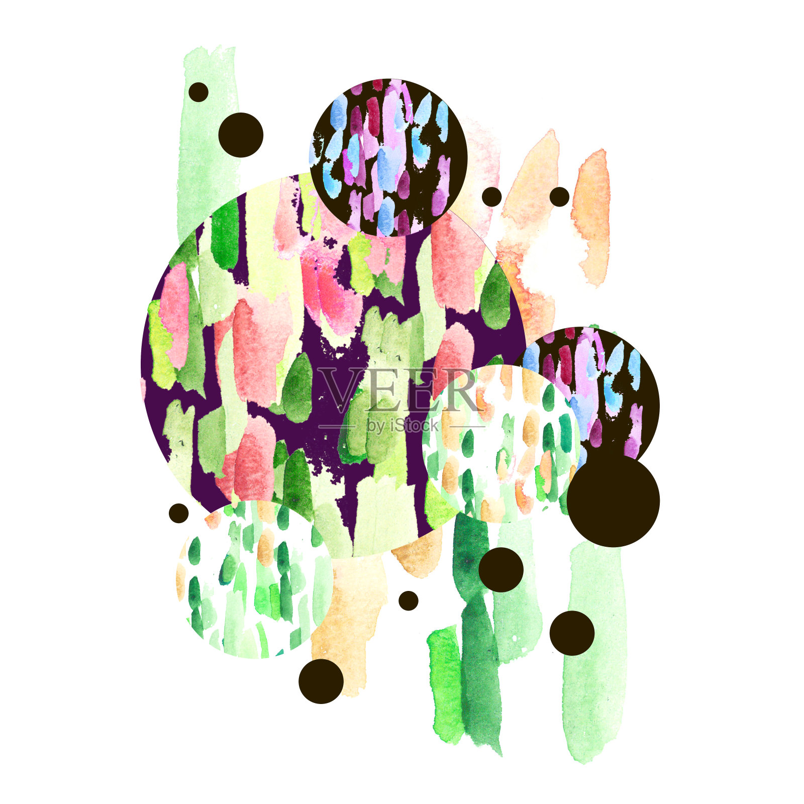 抽象的水彩元素拼贴，不同的纹理，斑点插画图片素材