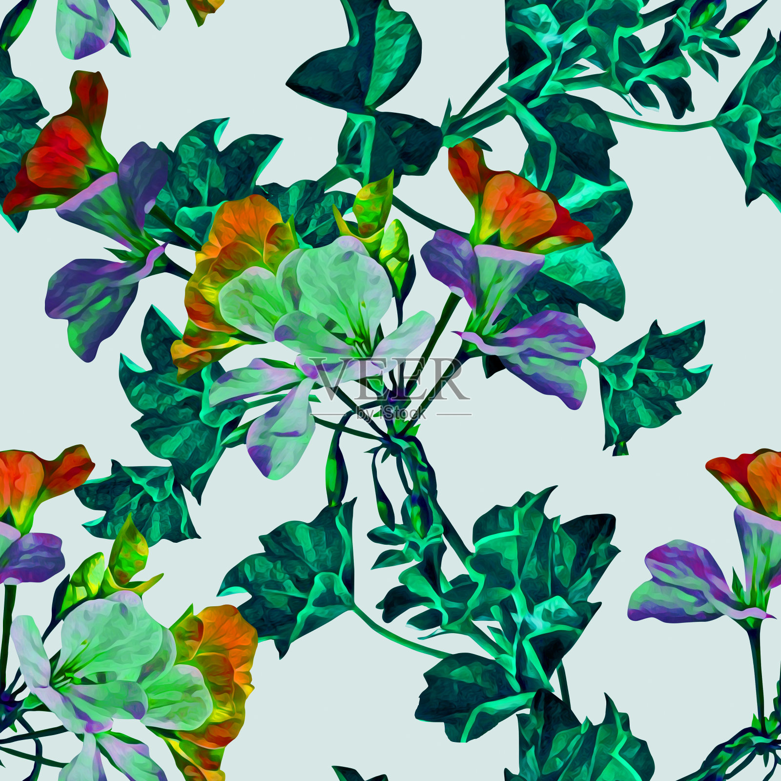 天竺葵花无缝图案。插画图片素材