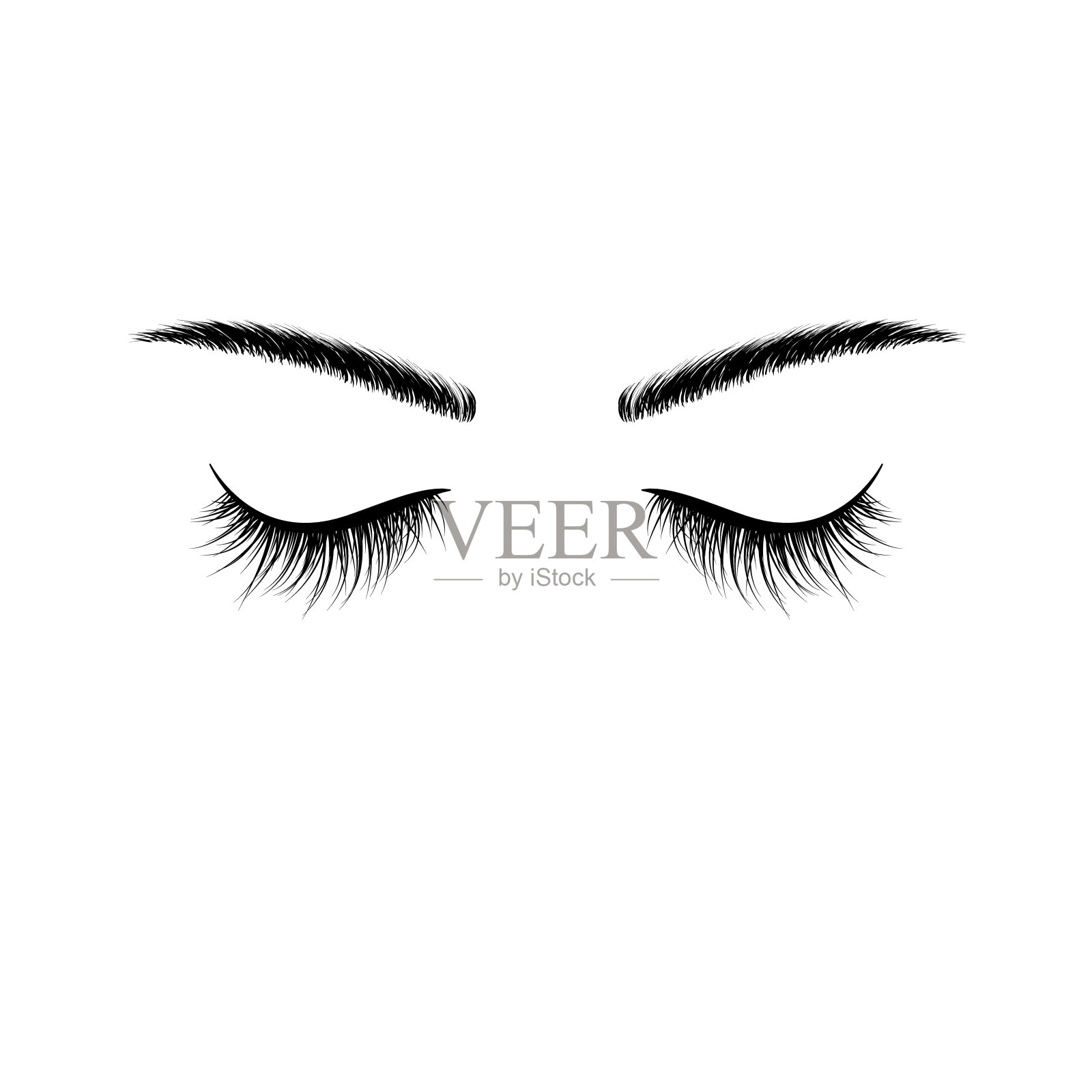 黑色的眉毛和睫毛合上了眼睛。广告假睫毛。矢量插图孤立在白色背景插画图片素材