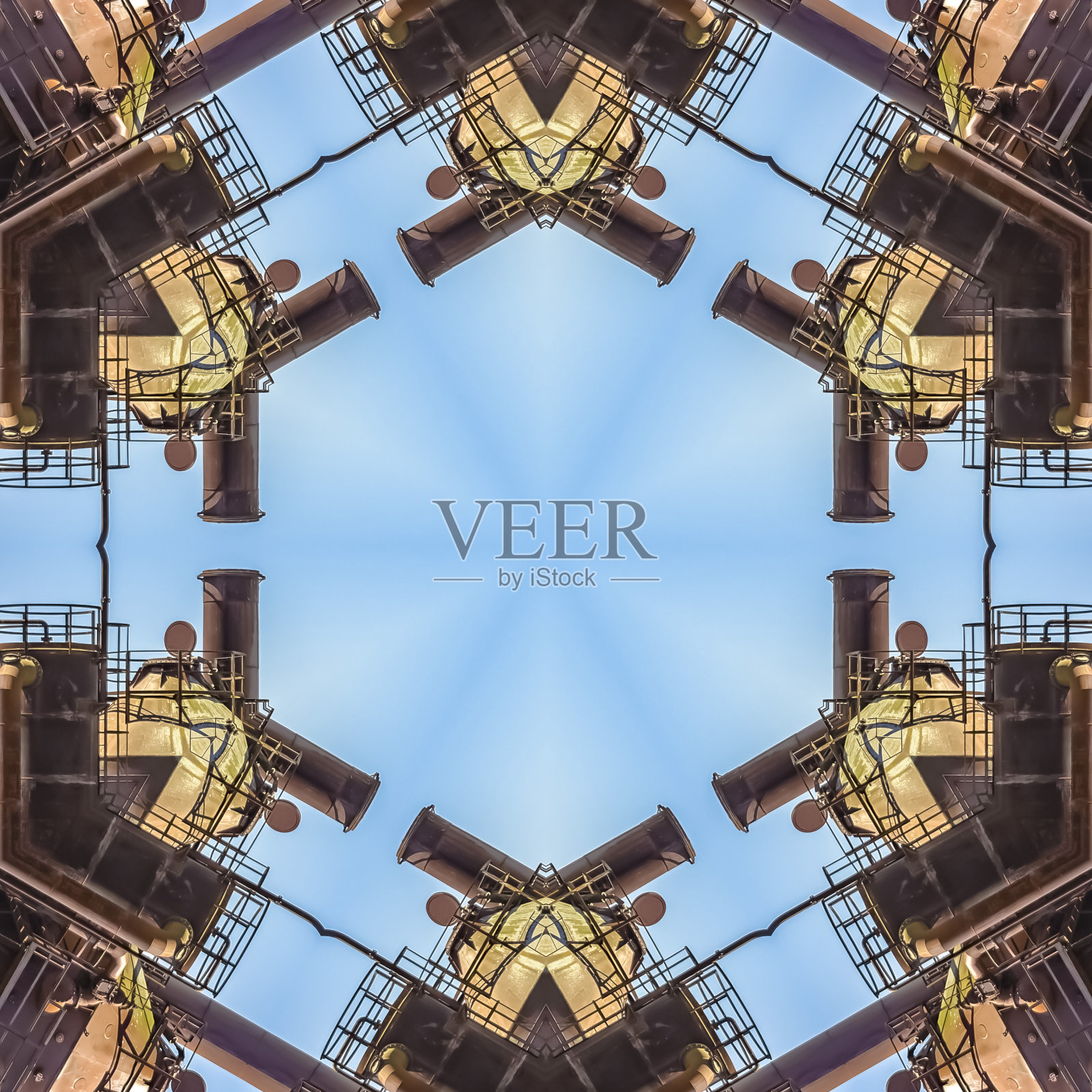 由金属烟囱和罐制成的形状照片摄影图片