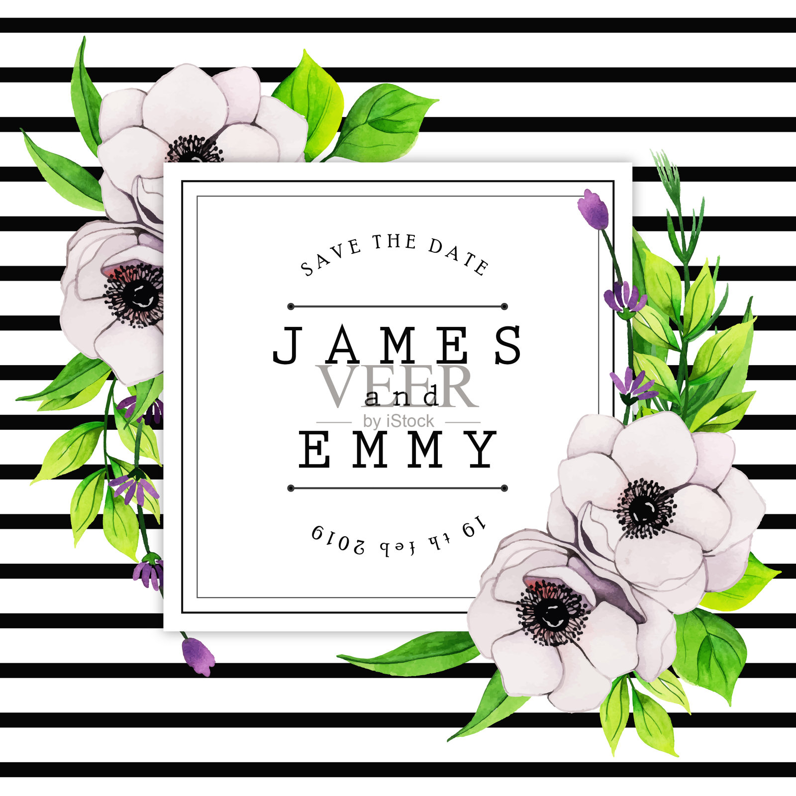 黑色条纹花婚礼框架设计模板素材