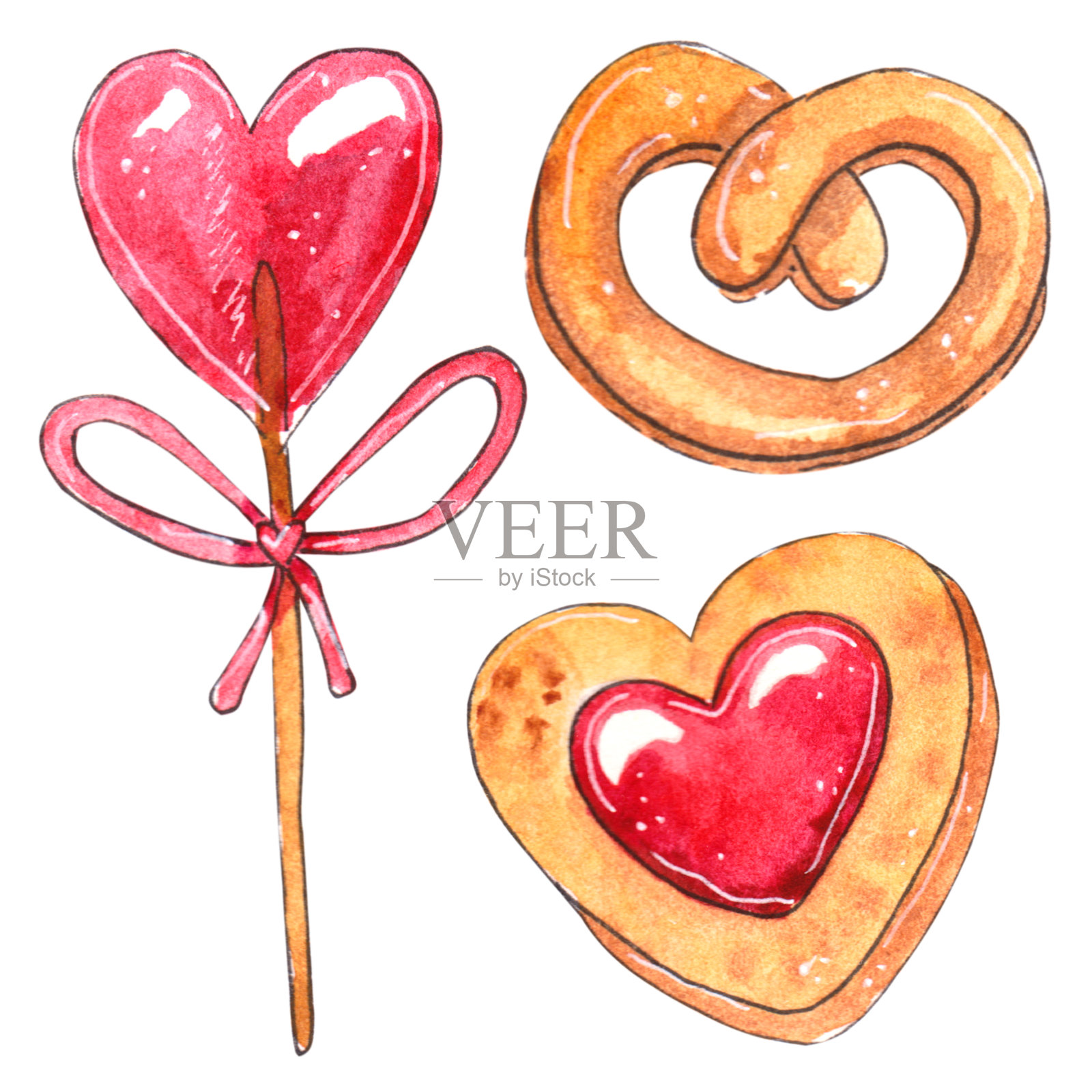 水彩元素为情人节。插画图片素材