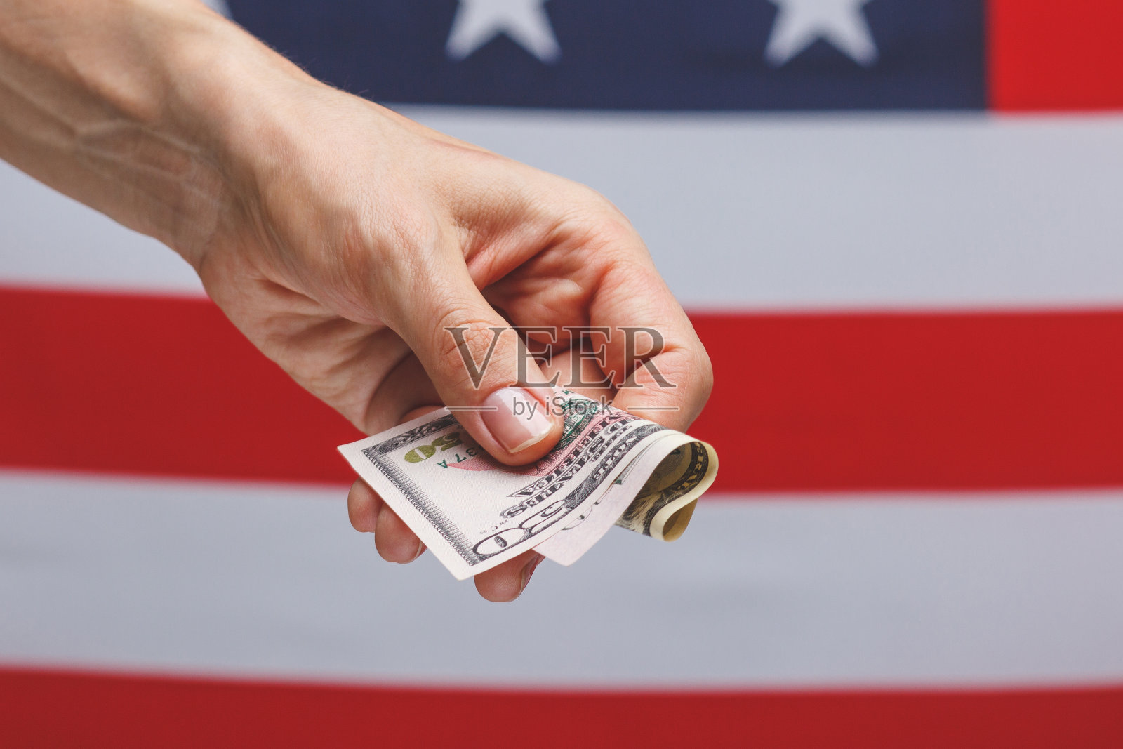 美元在国旗的背景上照片摄影图片