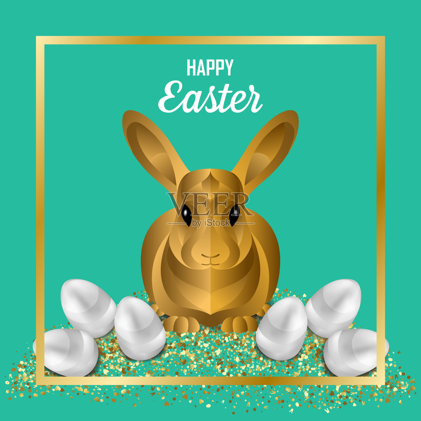 复活节彩蛋和兔子贺卡插画图片素材