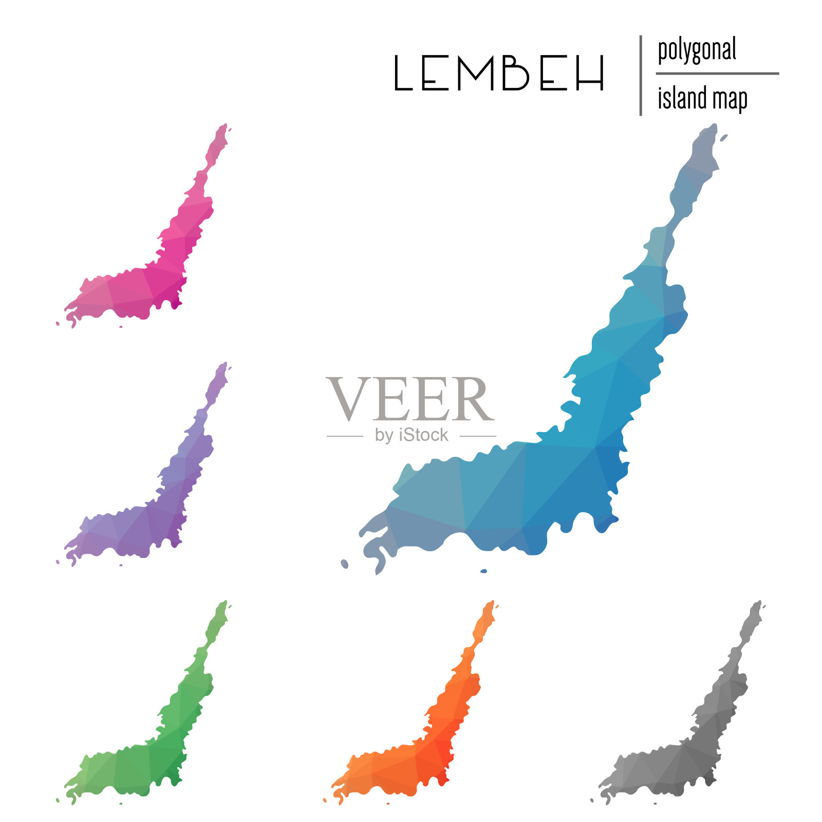 集合的向量多边形Lembeh地图充满了明亮的梯度低多边形艺术。插画图片素材