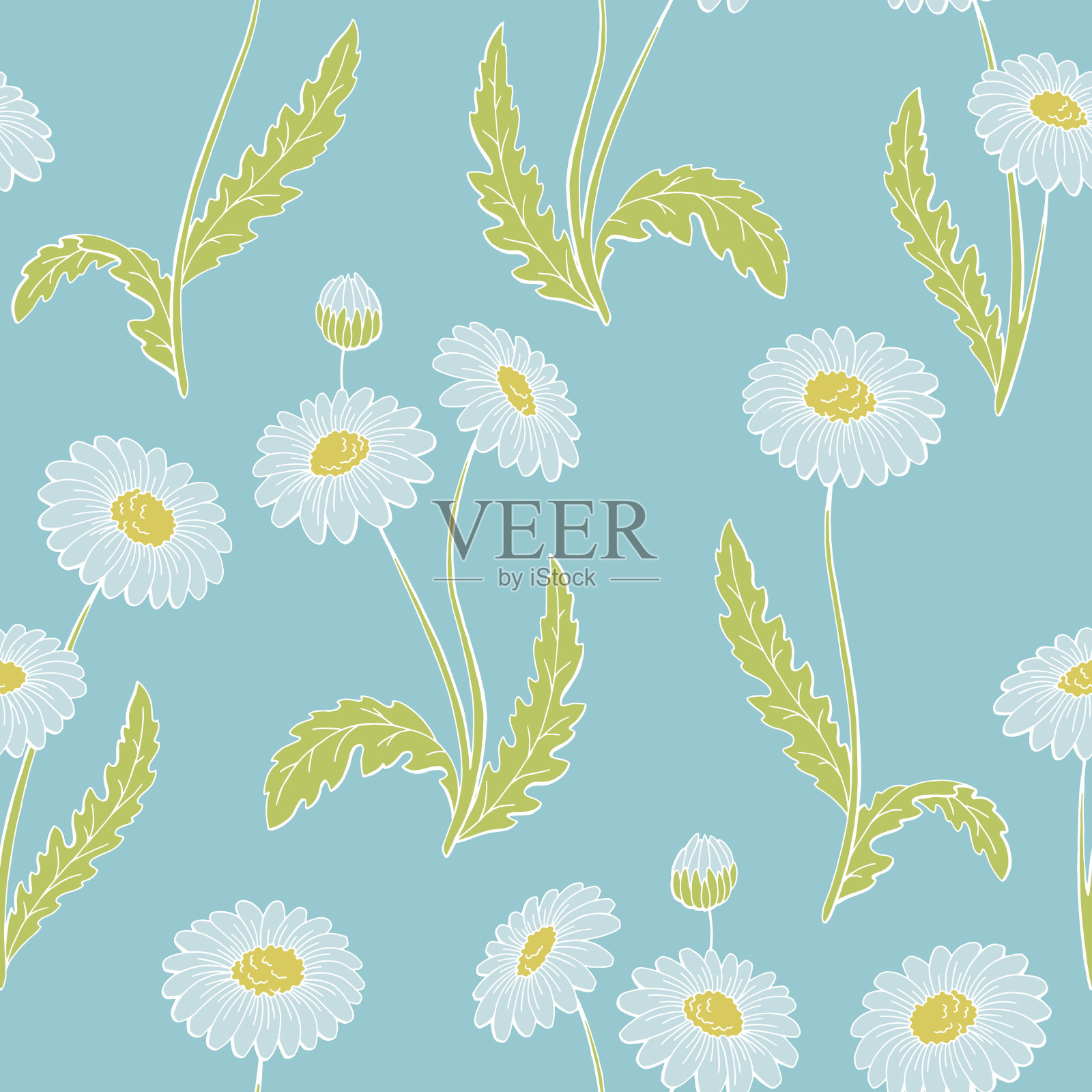 洋甘菊花图形颜色无缝模式背景素描插图矢量插画图片素材