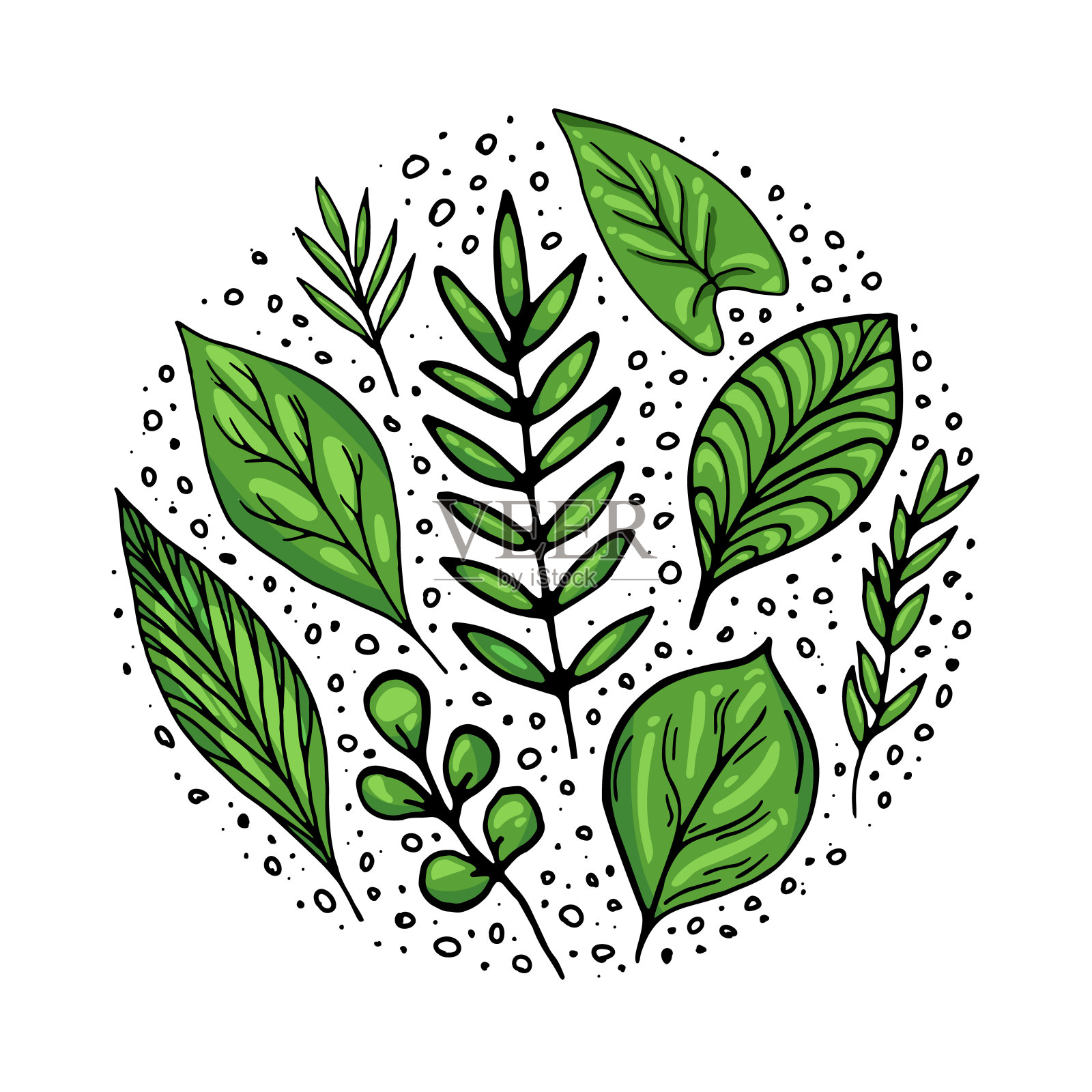 卡通手绘绿色树叶涂鸦插画图片素材