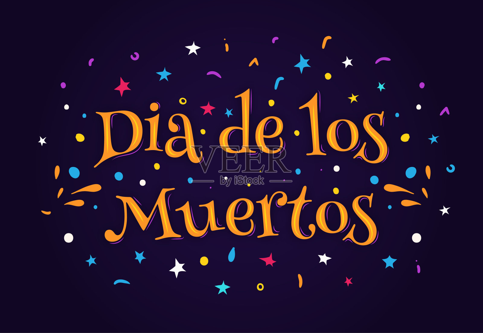 亡灵节，亡灵节矢量插图。横幅或卡片设计与花哨的字母。插画图片素材