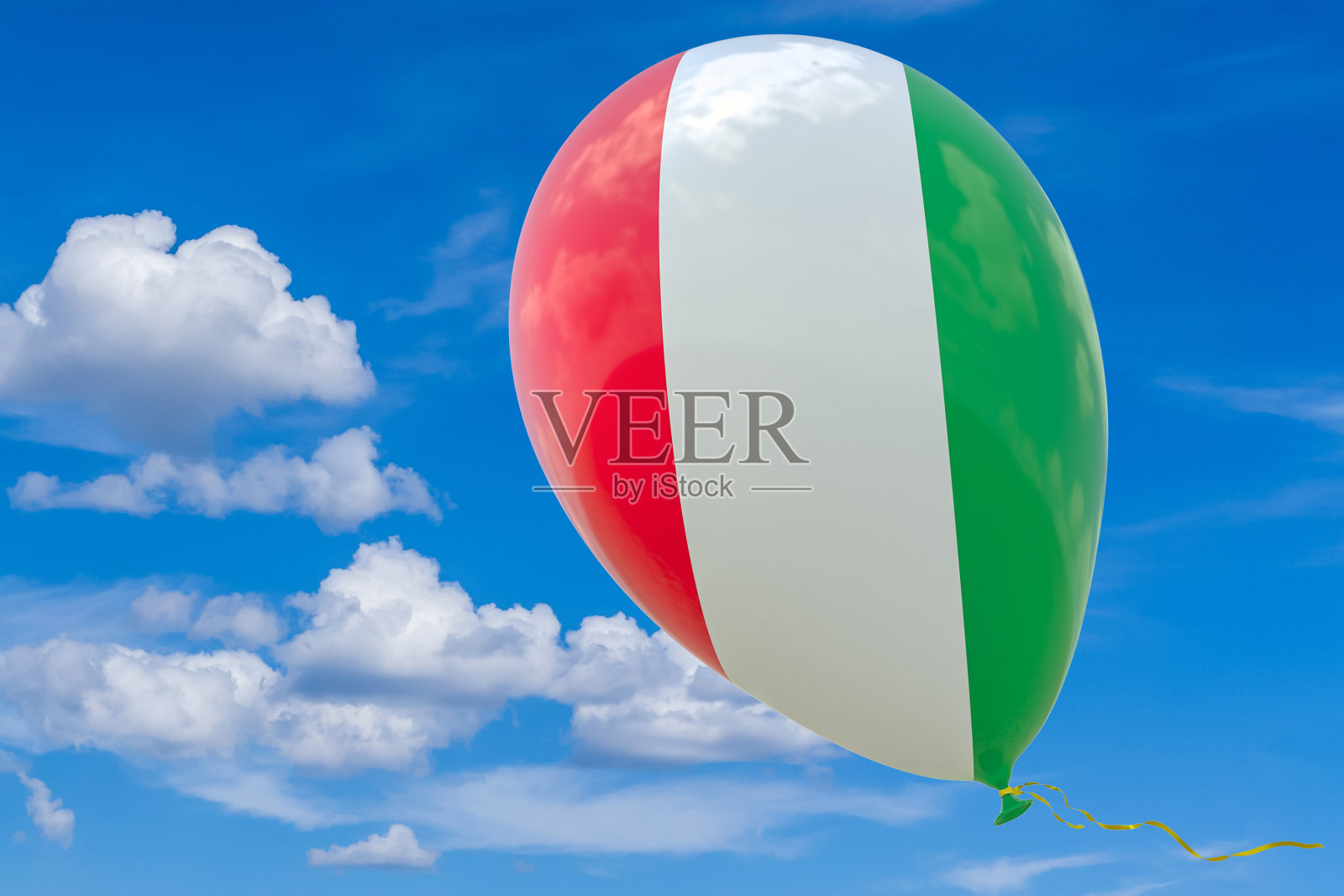 蓝色的天空映衬着意大利国旗的形象。3D可视化，插画与空间的副本。插画图片素材