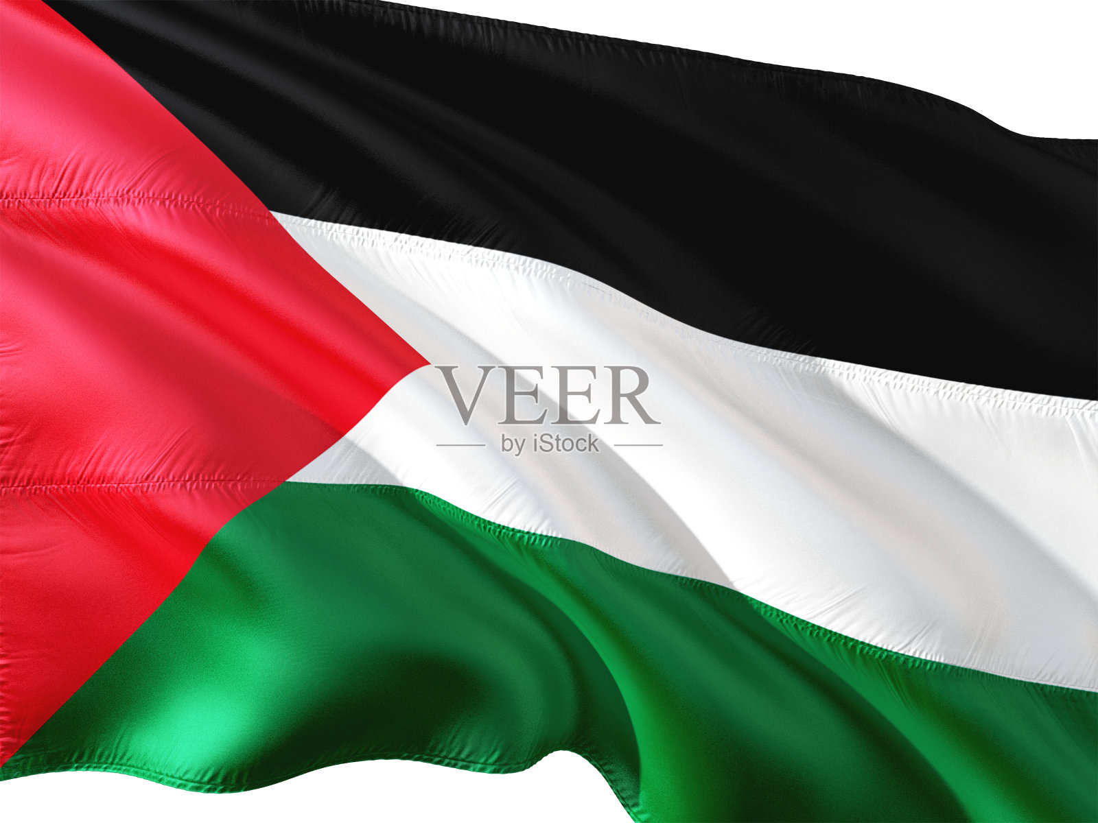 巴勒斯坦国旗在风中飘扬，孤立的白色背景。照片摄影图片