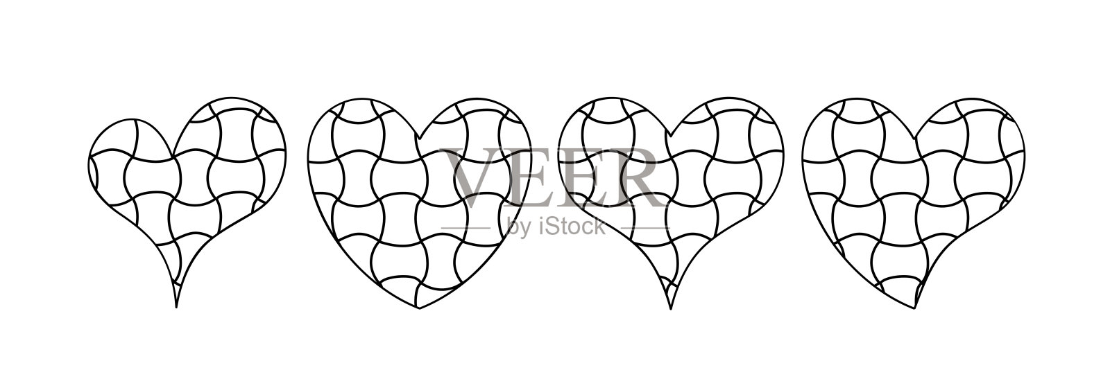 矢量集合的心在禅宗涂鸦风格。插画图片素材