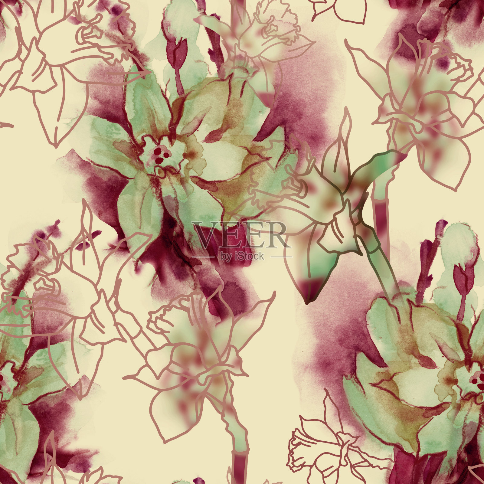 水仙花无缝图案。插画图片素材