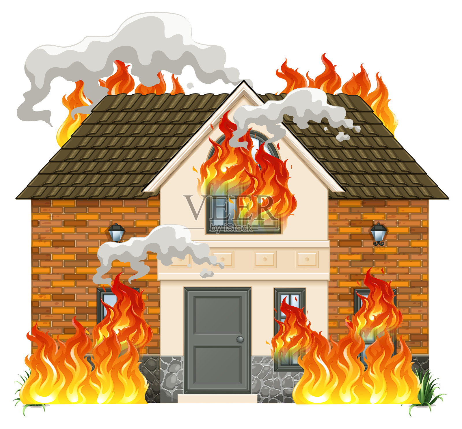 一栋失火的现代住宅设计元素图片