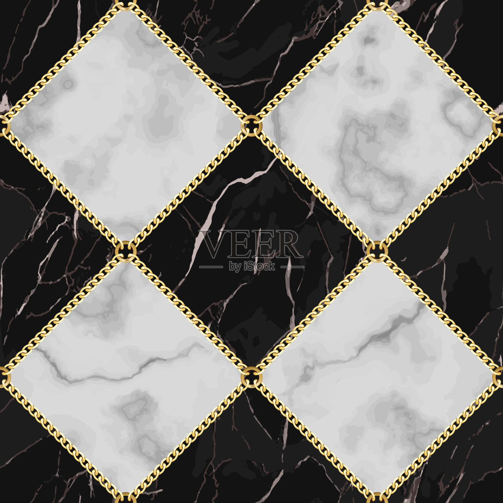 大理石和黄金链豪华几何无缝模式插画图片素材