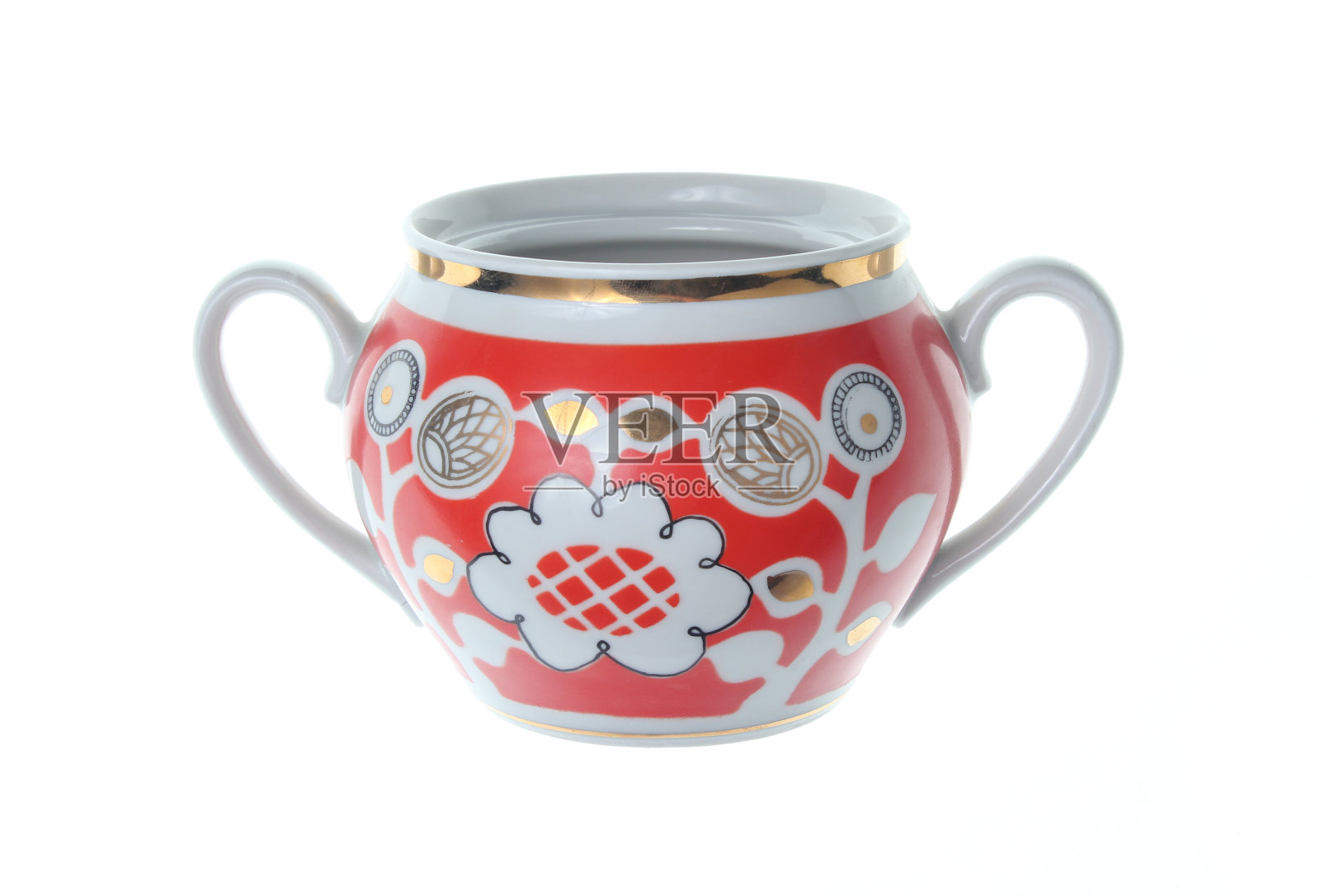 复古陶瓷糖碗与图案孤立在白色背景照片摄影图片