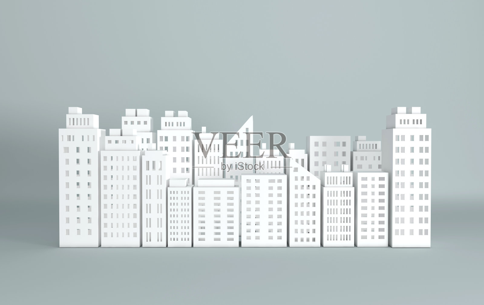 白皮书摩天大楼。建筑全景建筑。现代城市天际线建筑工业纸艺术景观摩天大楼办公室。3 d渲染图照片摄影图片