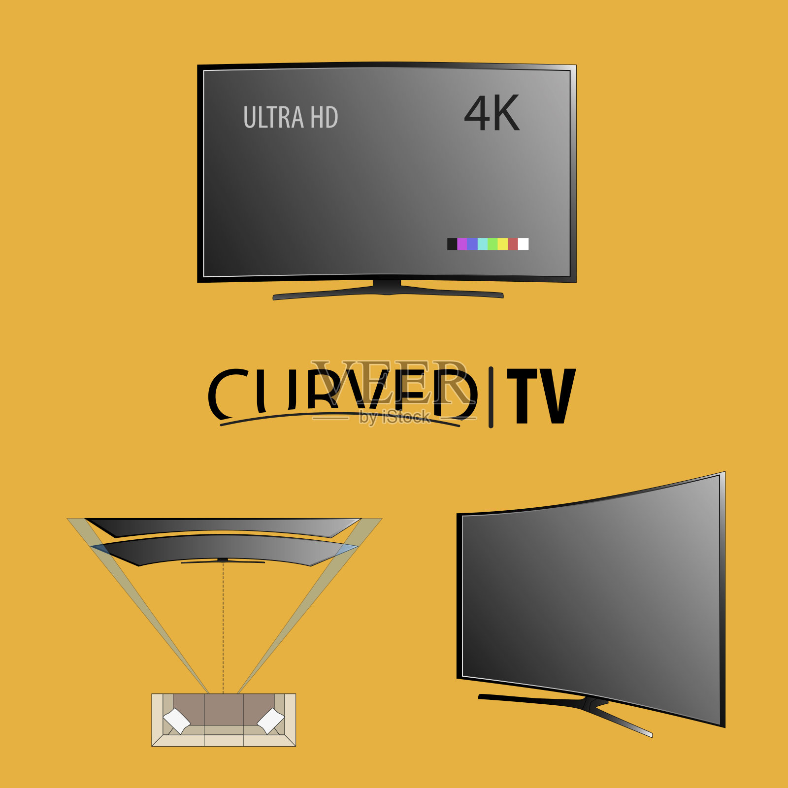 电视广告为客户橙色背景插画图片素材